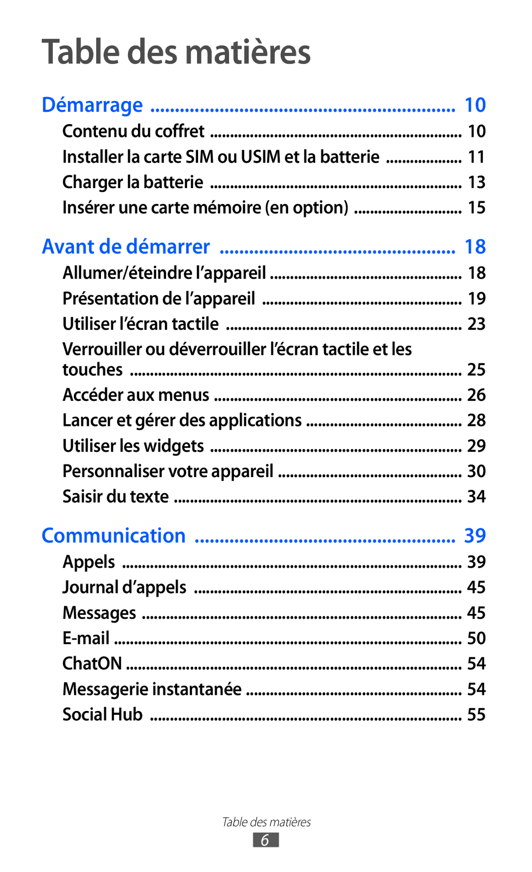 Samsung GT-S8600HKAMTL manual Table des matières, Verrouiller ou déverrouiller l’écran tactile et les 