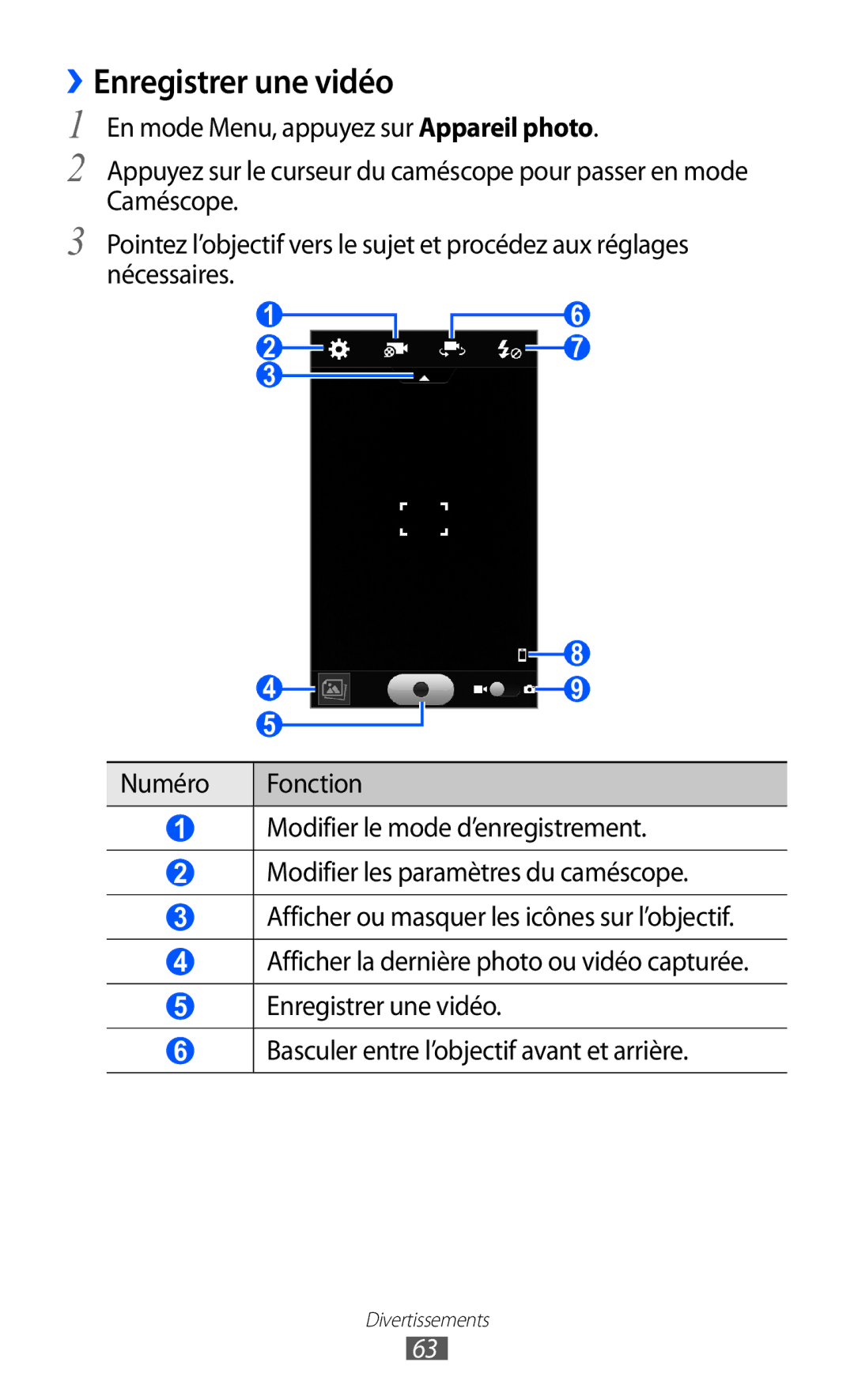 Samsung GT-S8600HKAMTL manual ››Enregistrer une vidéo 