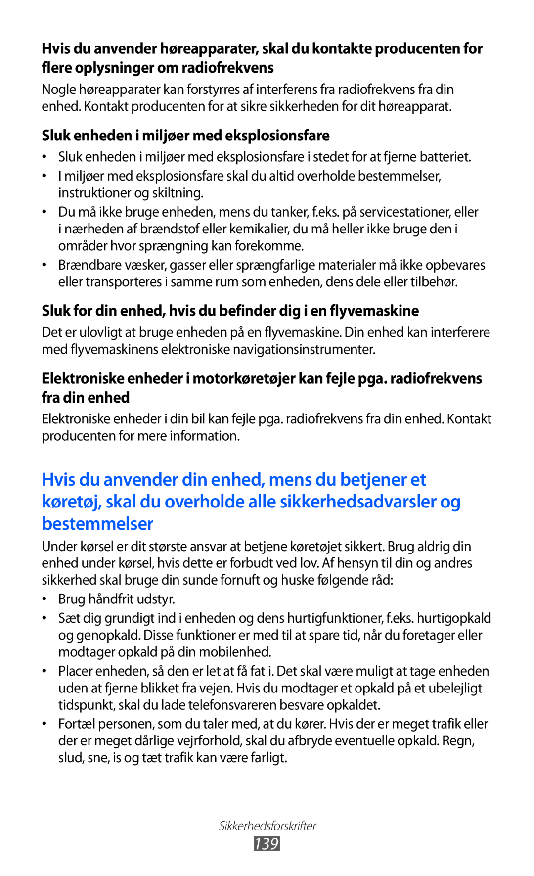 Samsung GT-S8600HKANEE manual 139, Sluk enheden i miljøer med eksplosionsfare 