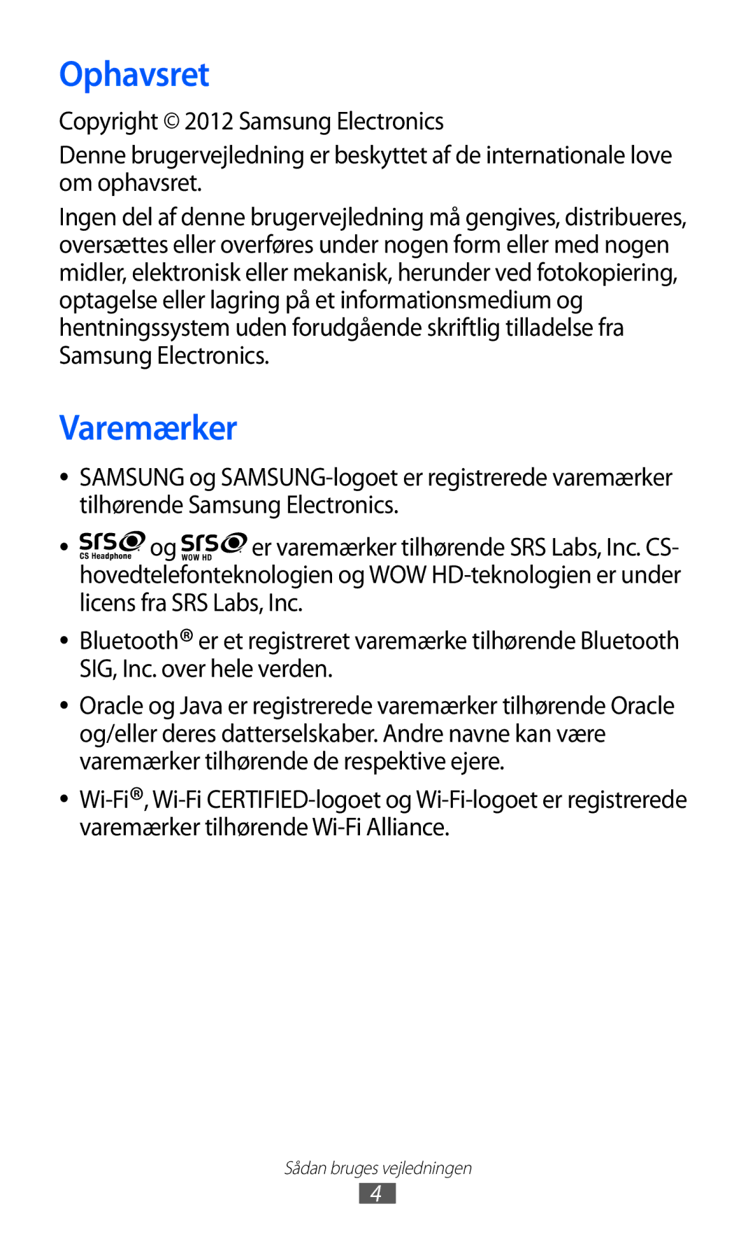 Samsung GT-S8600HKANEE manual Ophavsret, Varemærker 