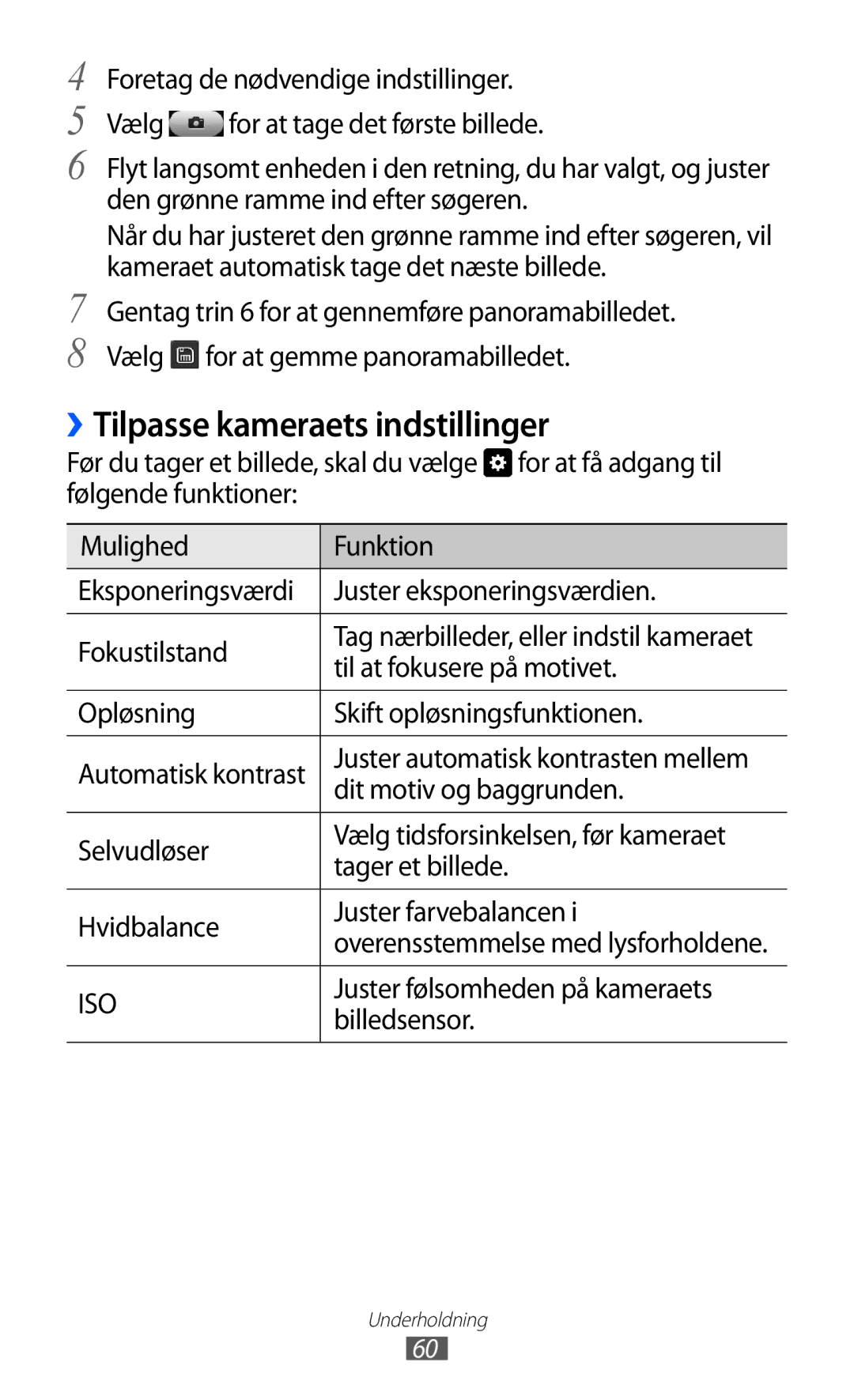 Samsung GT-S8600HKANEE manual ››Tilpasse kameraets indstillinger 