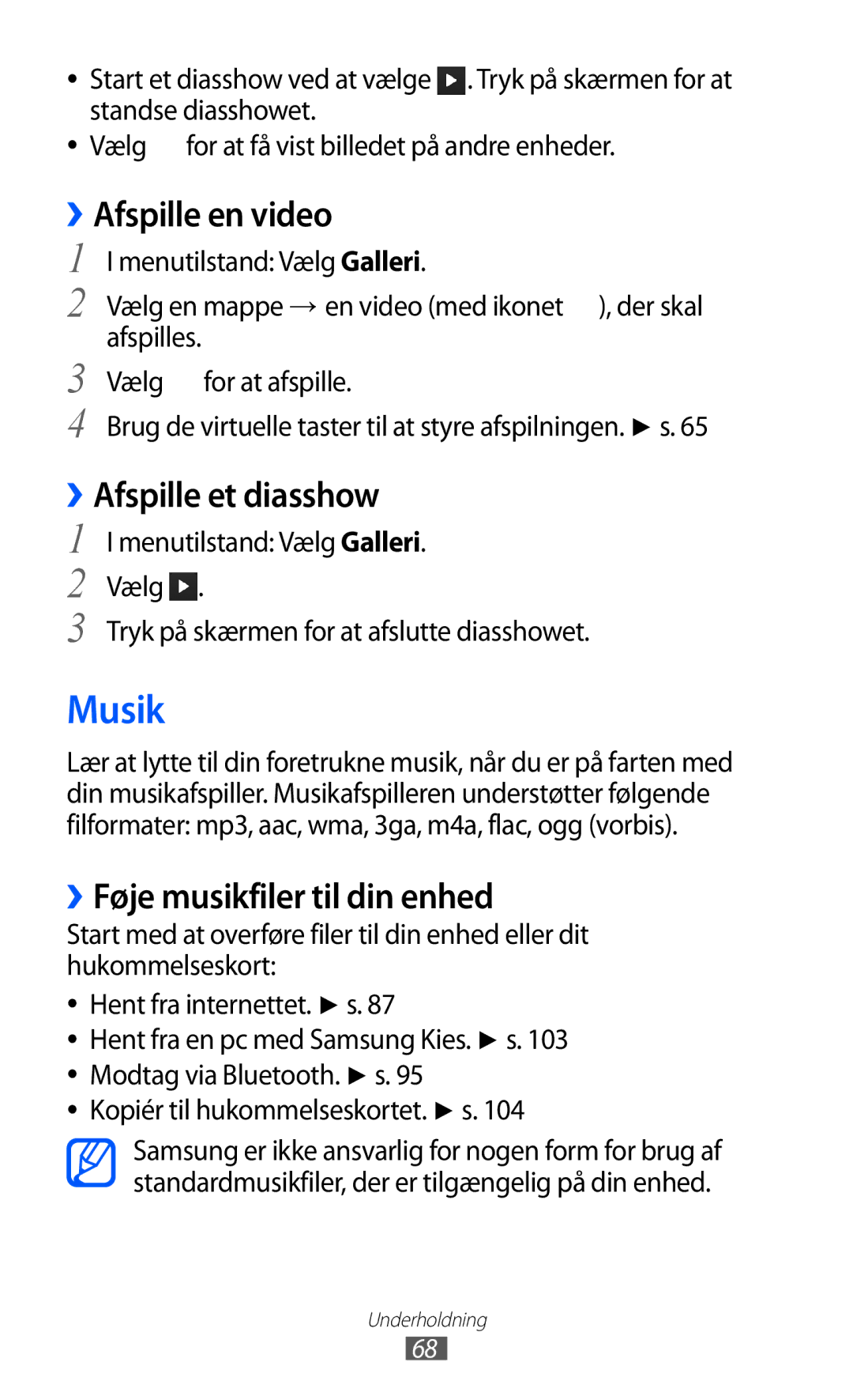 Samsung GT-S8600HKANEE Musik, ››Afspille et diasshow, ››Føje musikfiler til din enhed, Kopiér til hukommelseskortet. s 