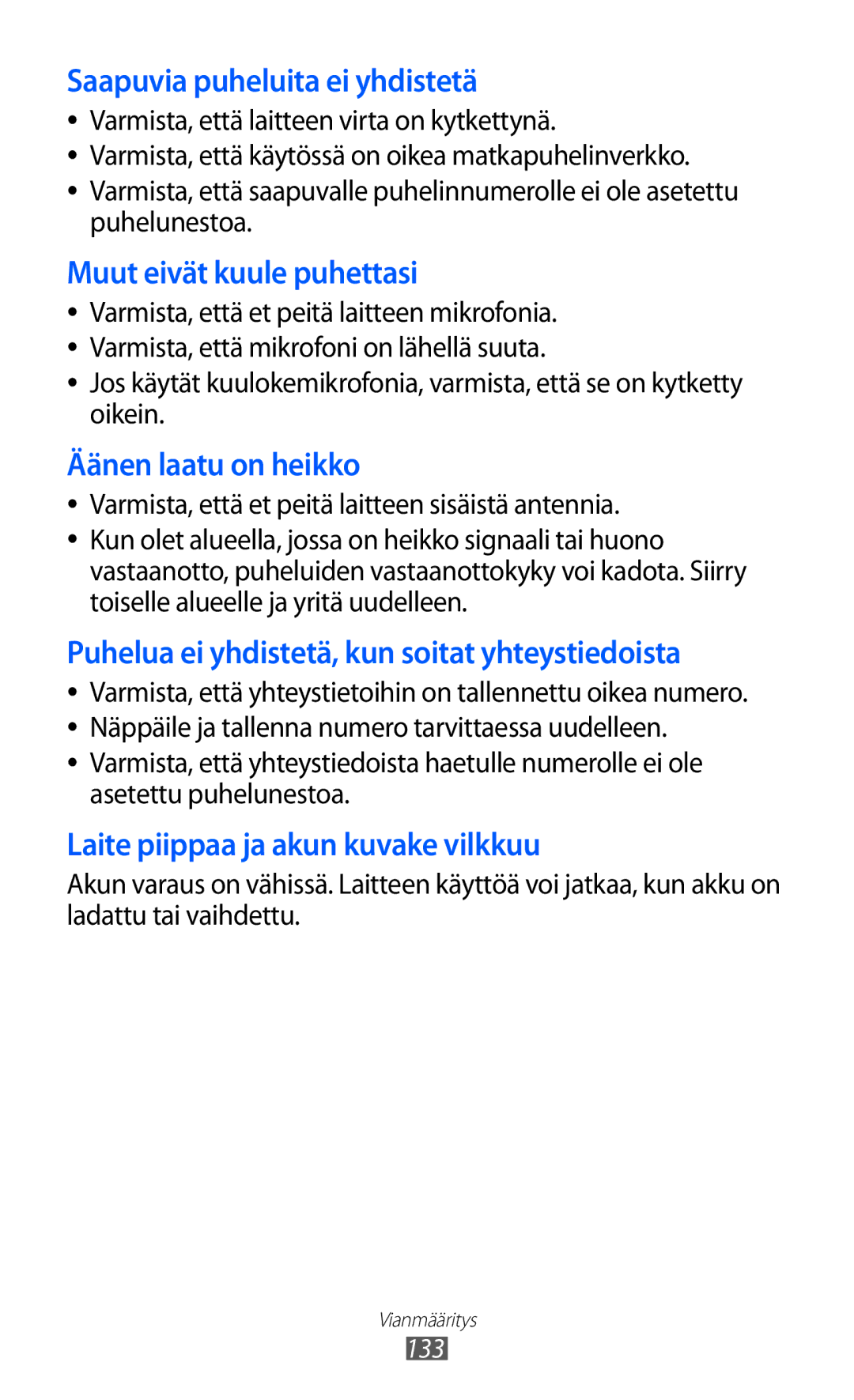 Samsung GT-S8600HKANEE manual Saapuvia puheluita ei yhdistetä 