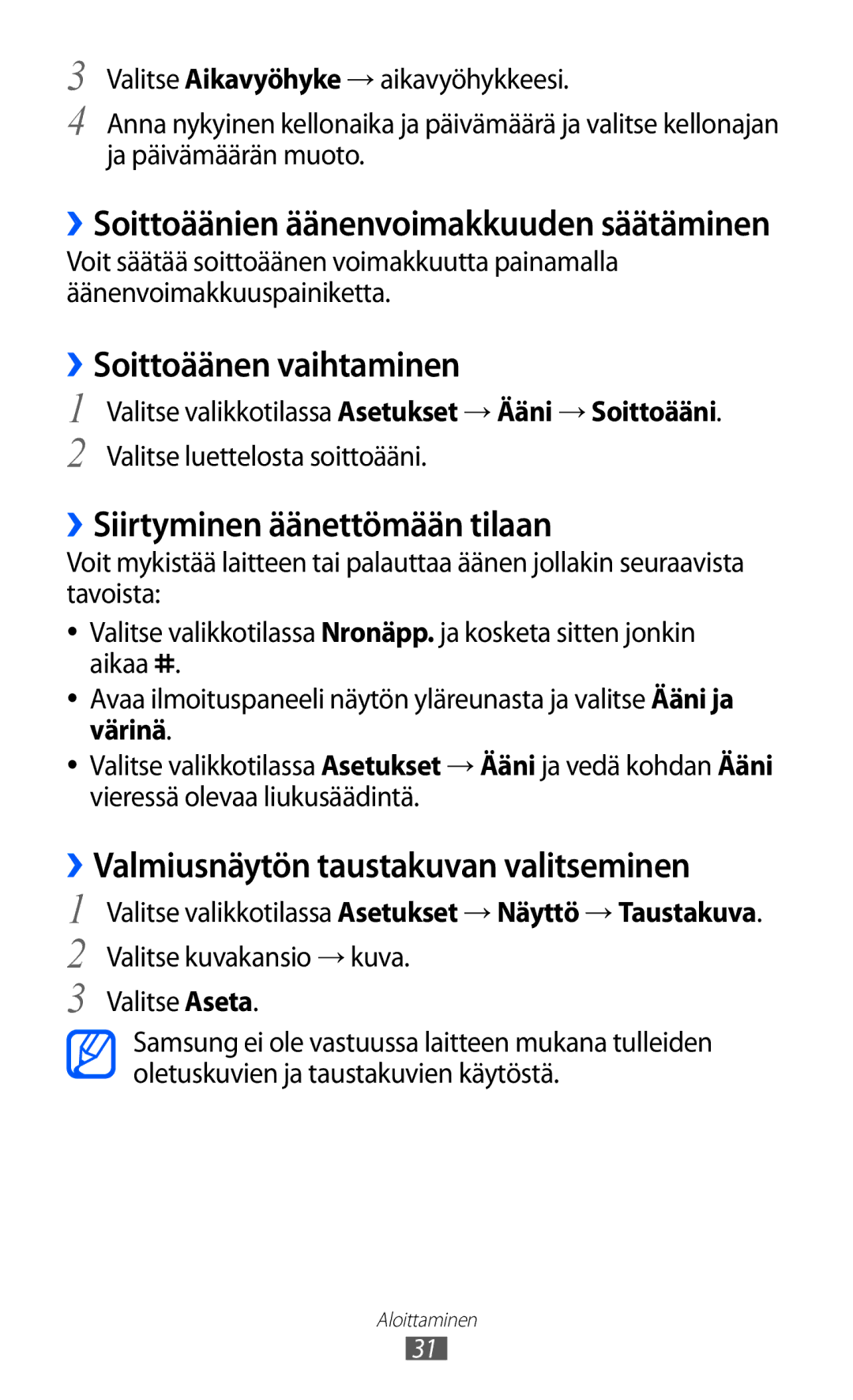 Samsung GT-S8600HKANEE manual ››Soittoäänen vaihtaminen, ››Siirtyminen äänettömään tilaan, Valitse luettelosta soittoääni 