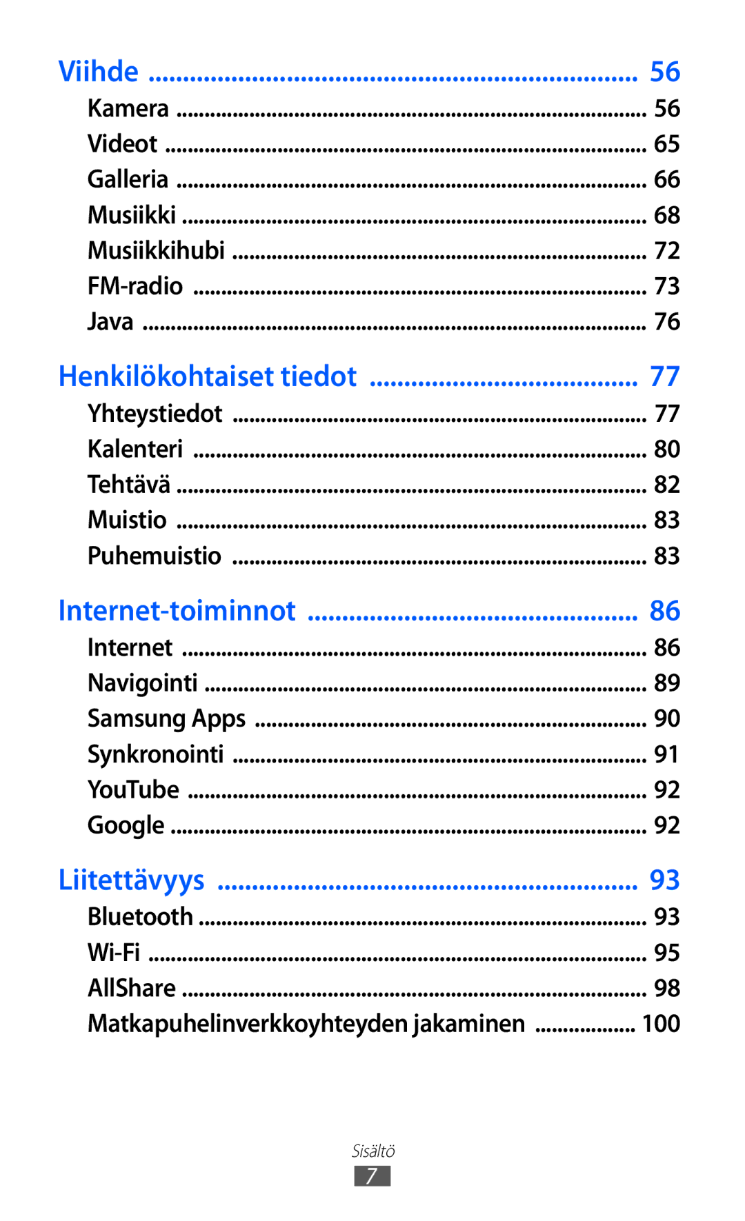 Samsung GT-S8600HKANEE manual Viihde 