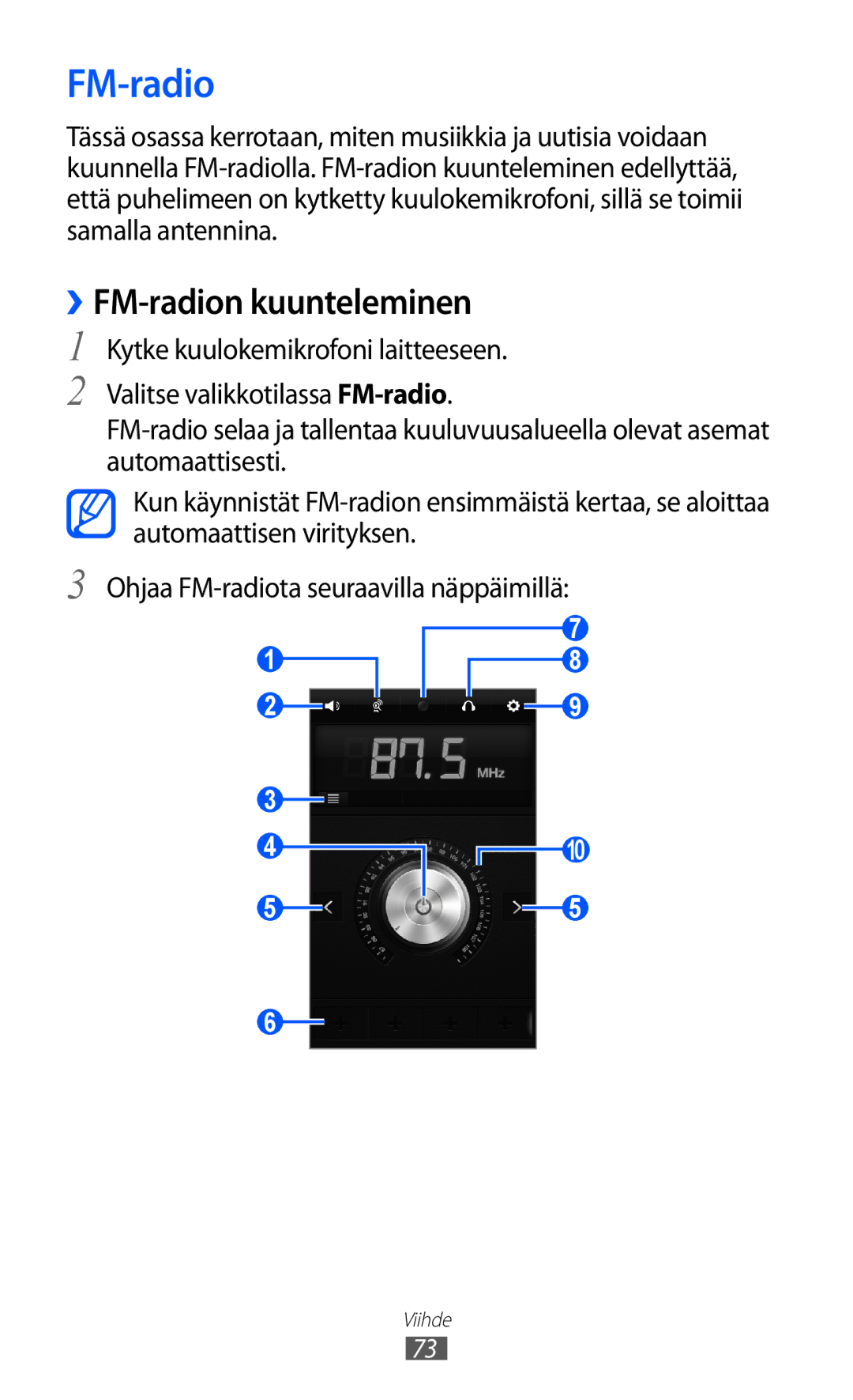 Samsung GT-S8600HKANEE manual ››FM-radion kuunteleminen 