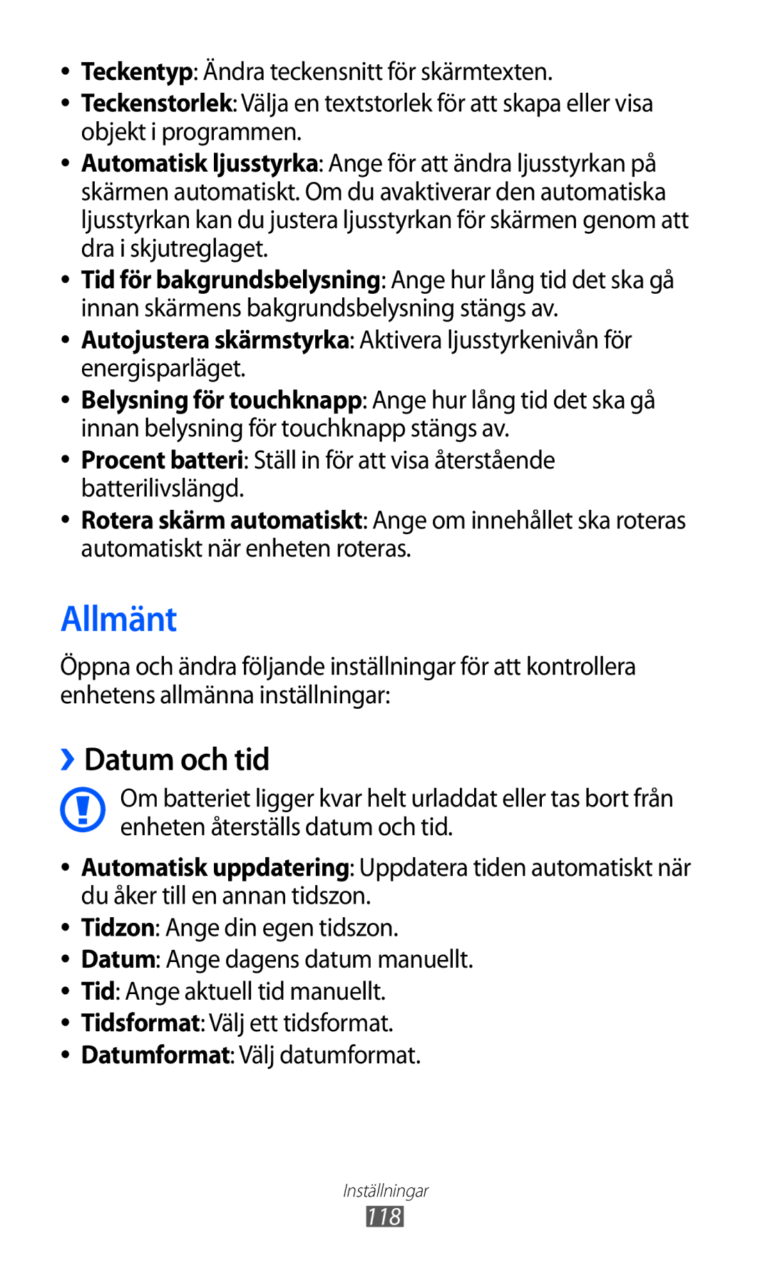 Samsung GT-S8600HKANEE manual Allmänt, ››Datum och tid 