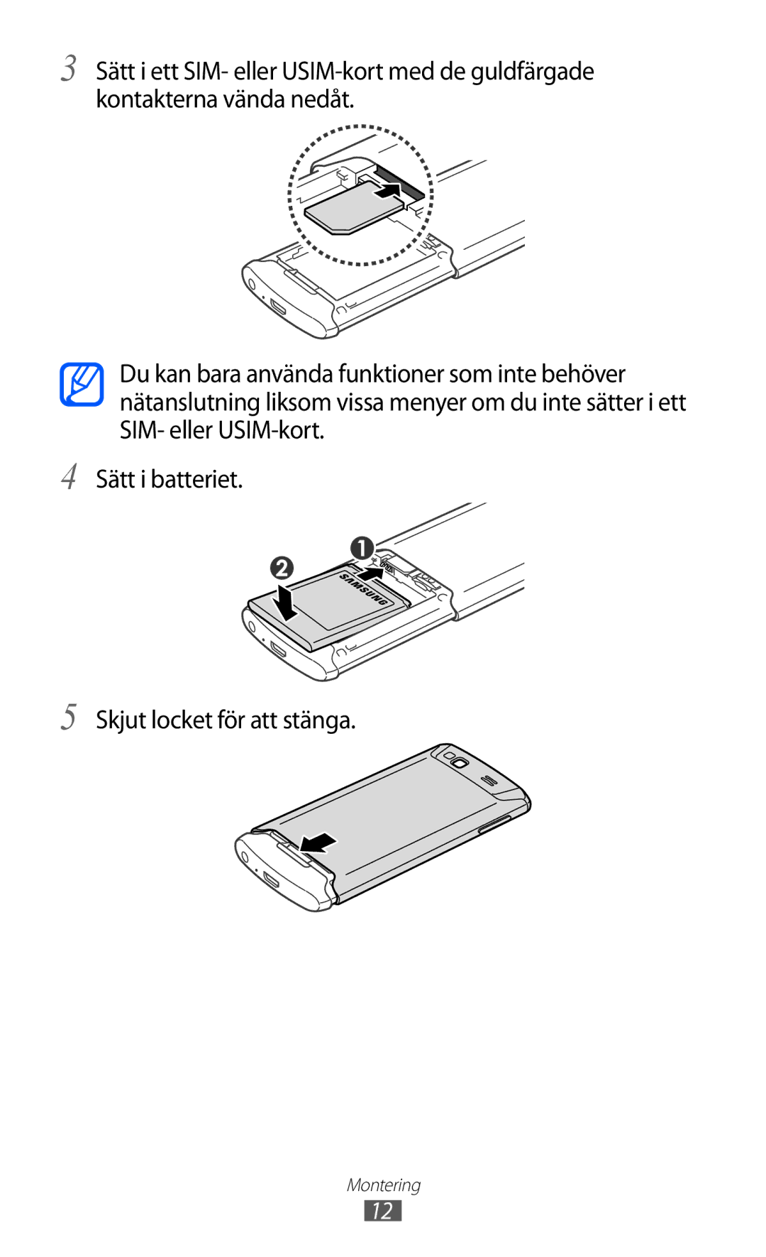 Samsung GT-S8600HKANEE manual Montering 