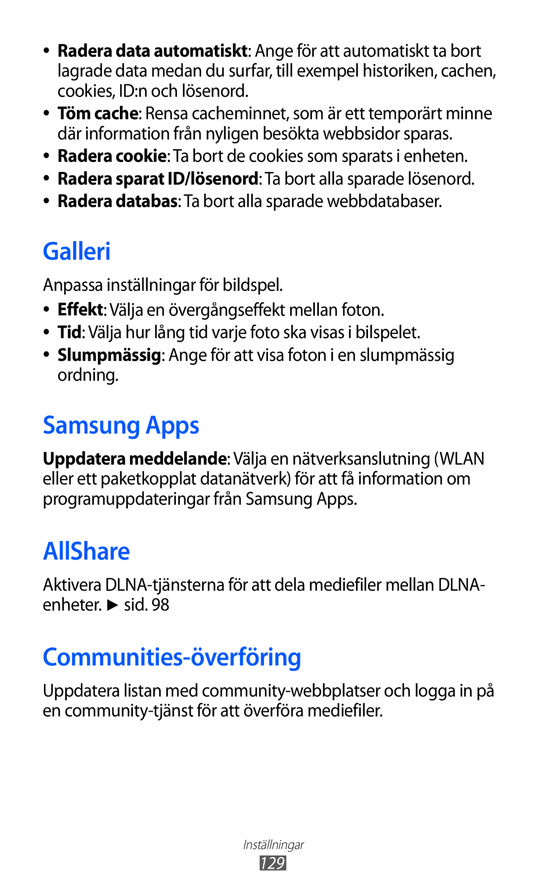 Samsung GT-S8600HKANEE manual Galleri, Communities-överföring 