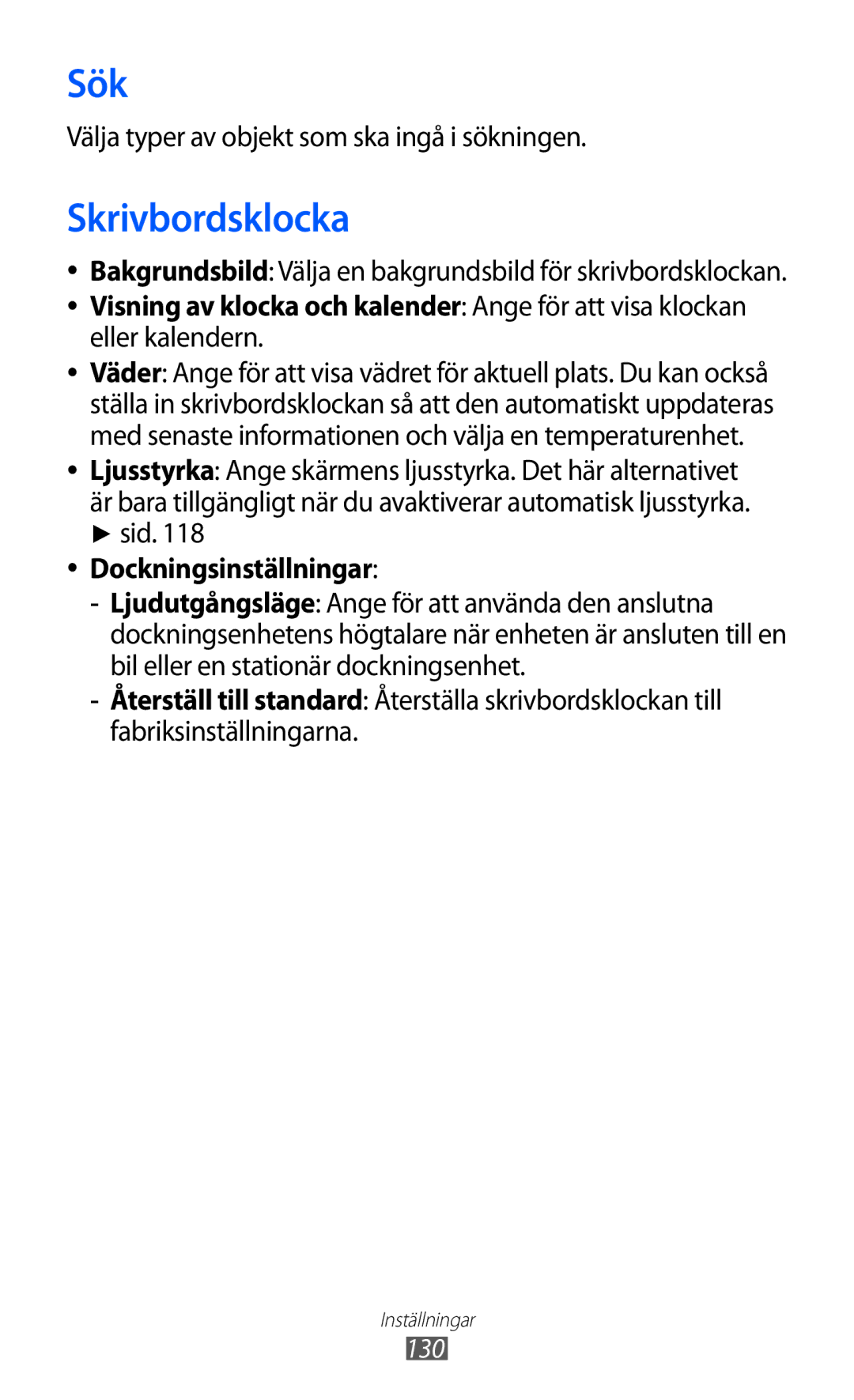 Samsung GT-S8600HKANEE manual Sök, Välja typer av objekt som ska ingå i sökningen, Dockningsinställningar 