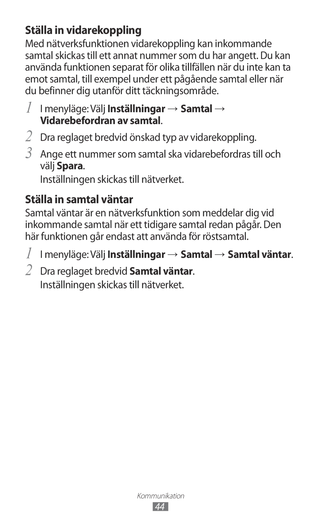 Samsung GT-S8600HKANEE manual Ställa in vidarekoppling 