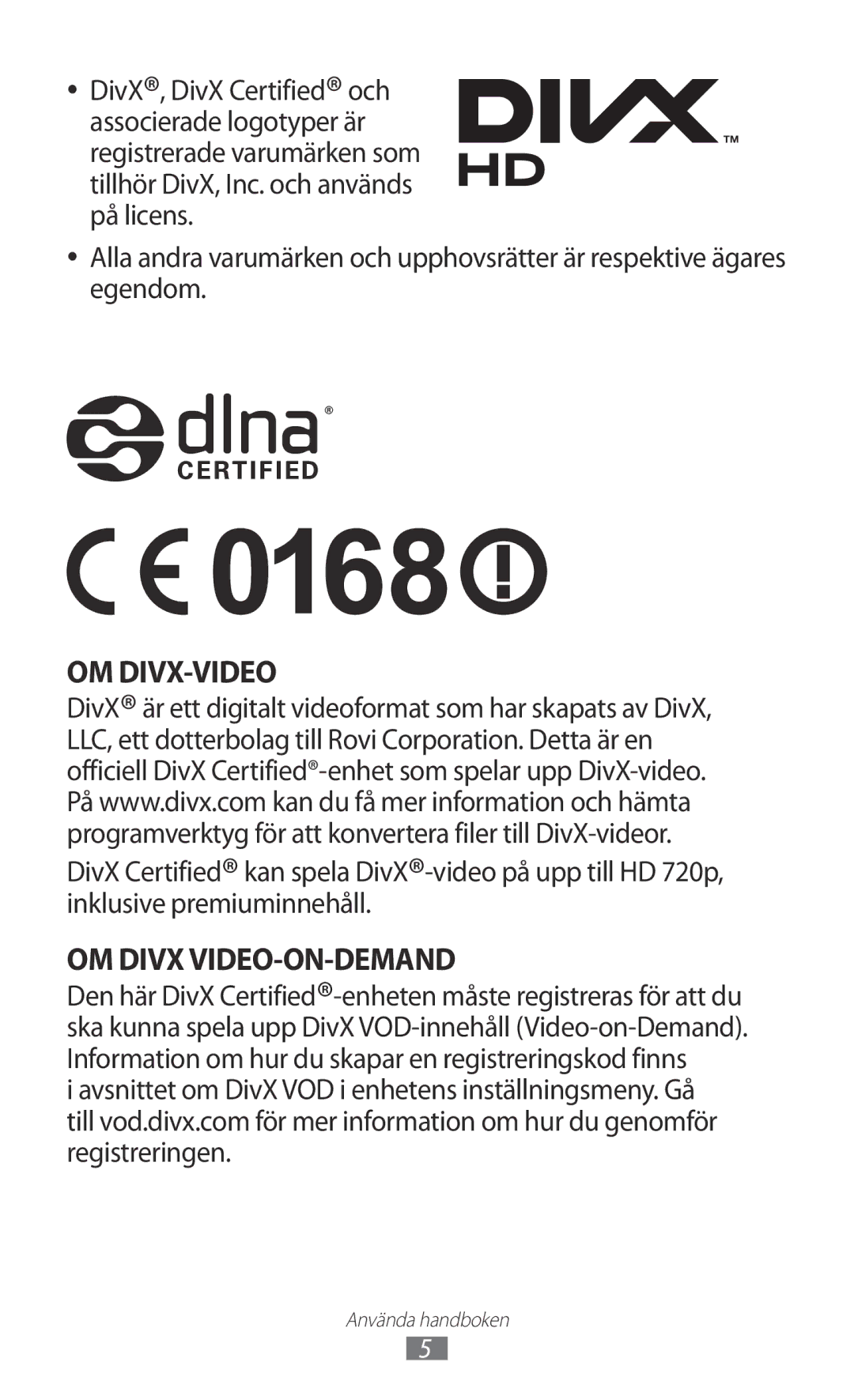 Samsung GT-S8600HKANEE manual Om Divx-Video 