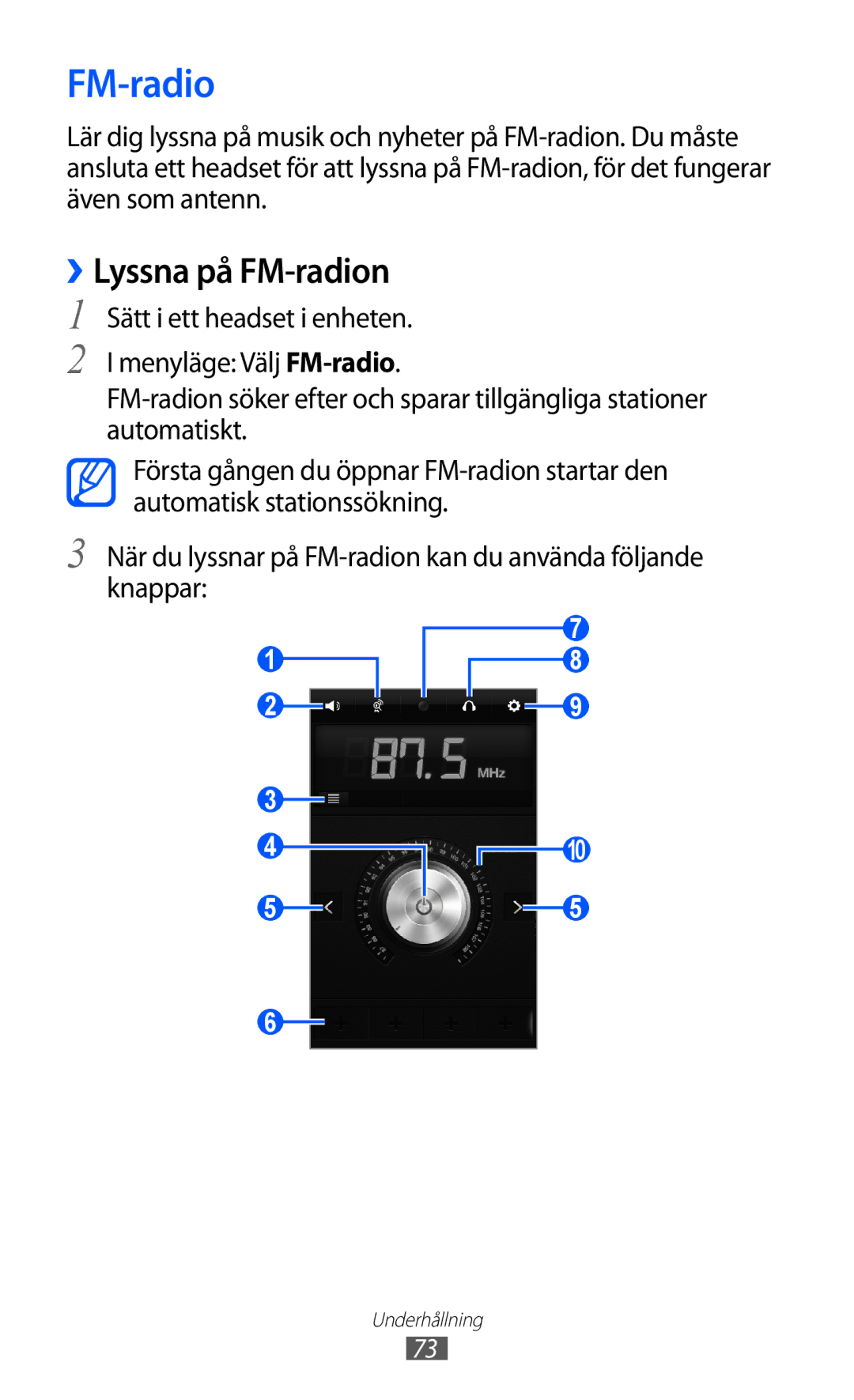 Samsung GT-S8600HKANEE manual ››Lyssna på FM-radion 