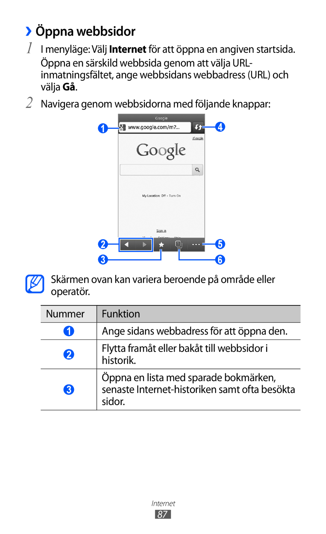 Samsung GT-S8600HKANEE manual ››Öppna webbsidor 