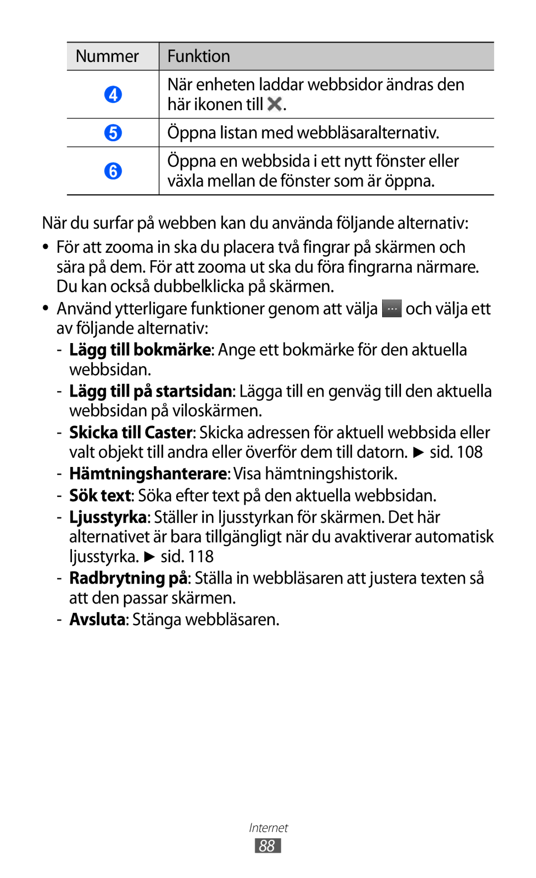 Samsung GT-S8600HKANEE manual När du surfar på webben kan du använda följande alternativ 