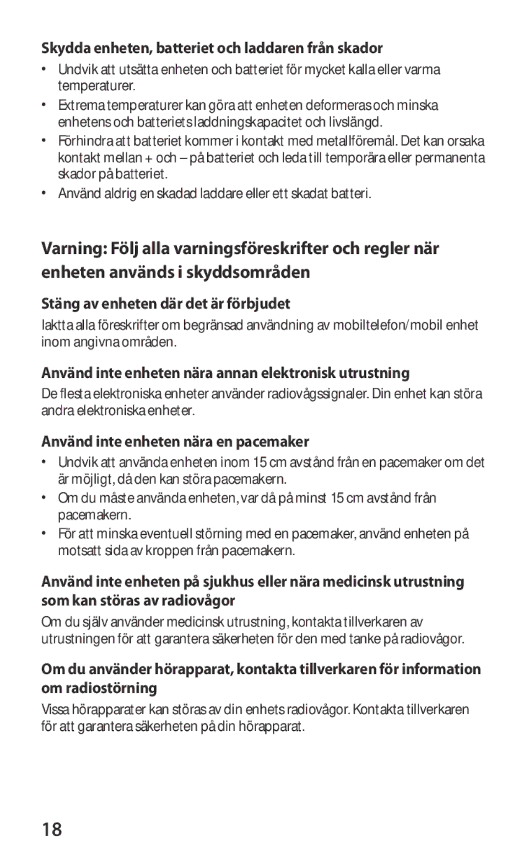 Samsung GT-S8600HKANEE manual Skydda enheten, batteriet och laddaren från skador, Stäng av enheten där det är förbjudet 