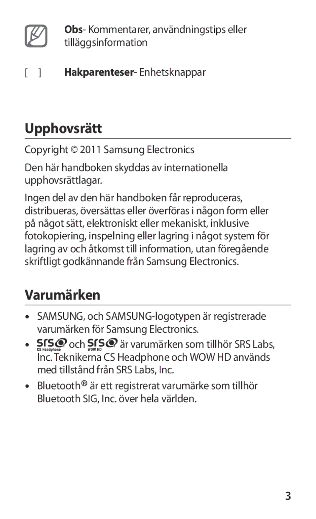 Samsung GT-S8600HKANEE manual Upphovsrätt, Varumärken 