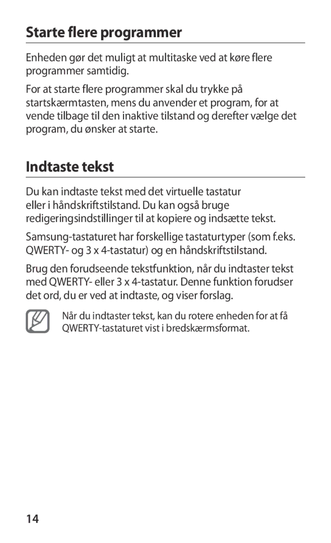 Samsung GT-S8600HKANEE manual Starte flere programmer, Indtaste tekst 