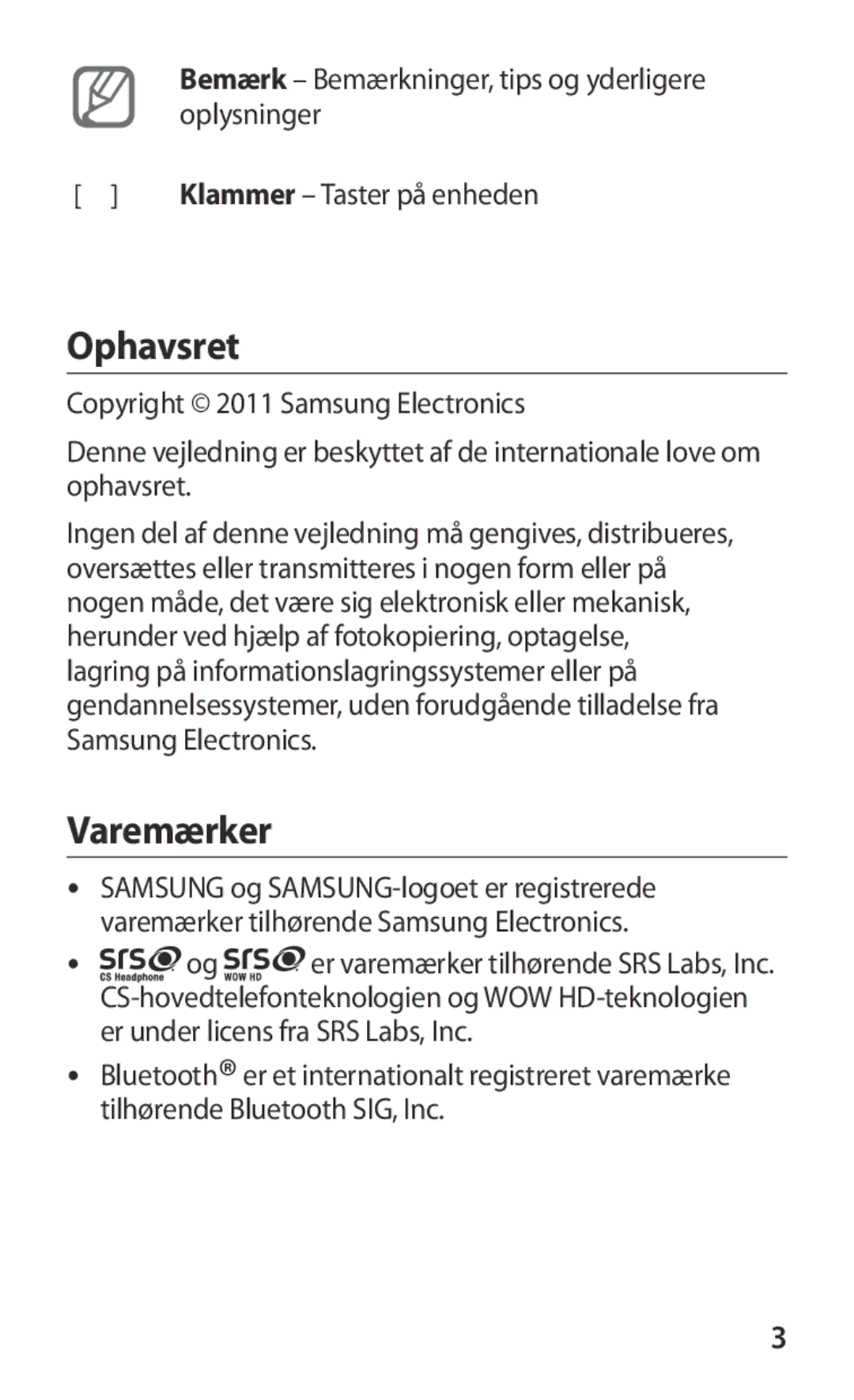 Samsung GT-S8600HKANEE manual Ophavsret, Varemærker 