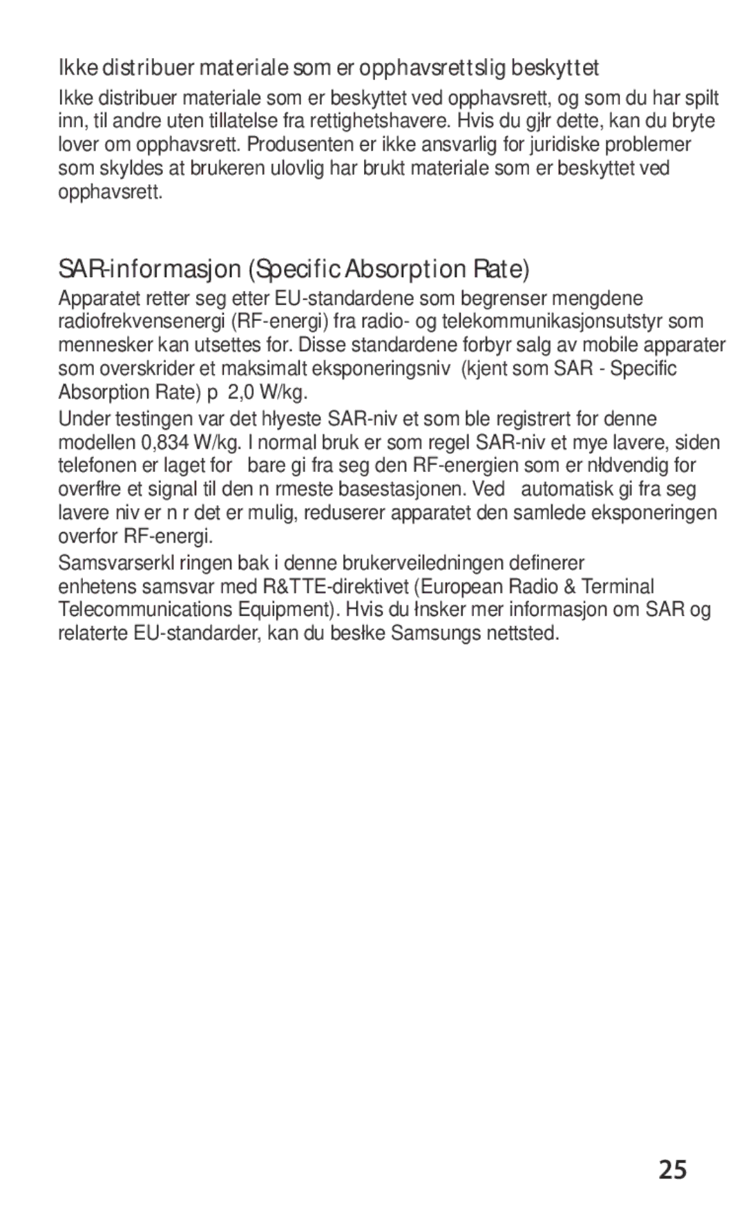 Samsung GT-S8600HKANEE manual SAR-informasjon Specific Absorption Rate 