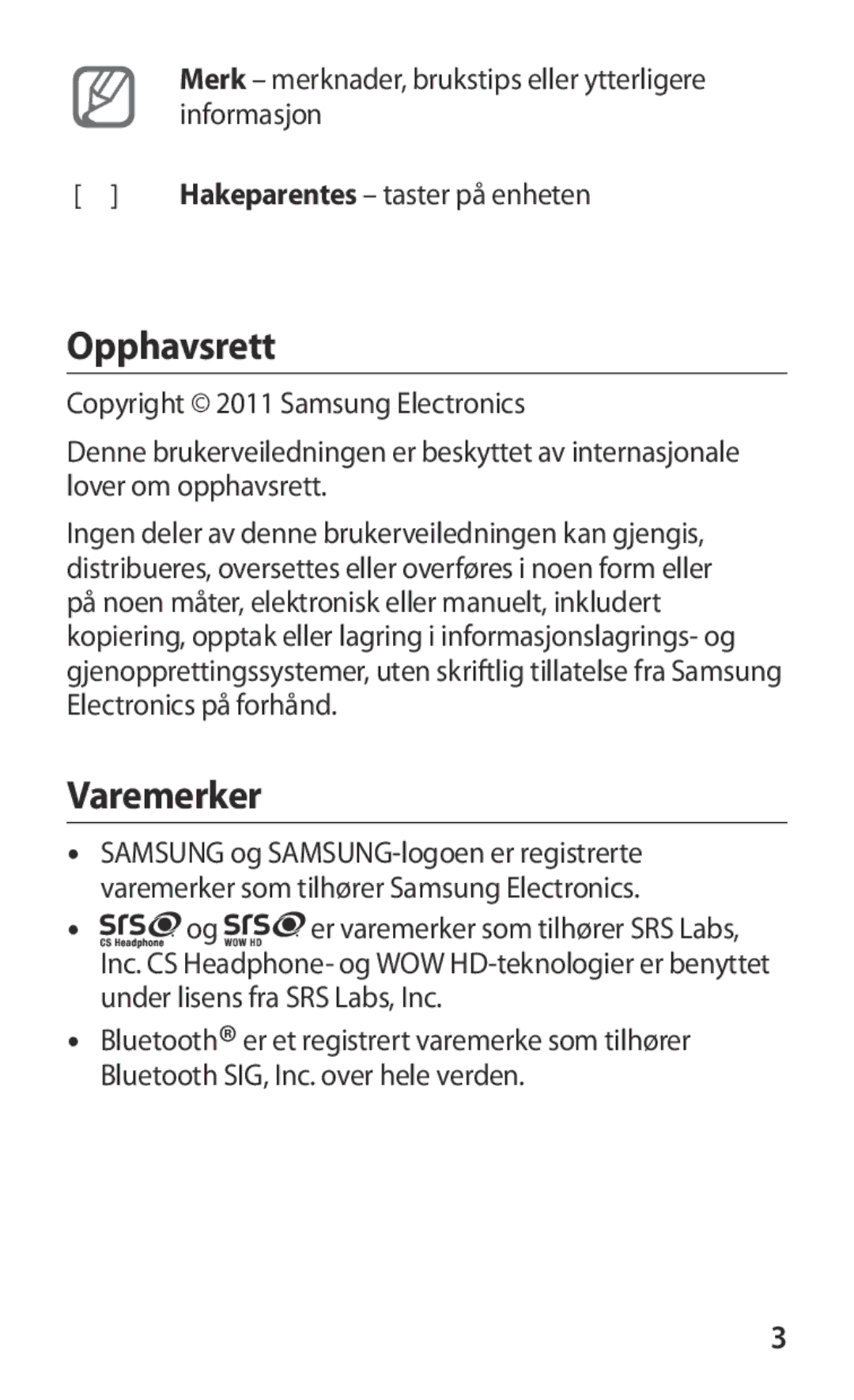 Samsung GT-S8600HKANEE manual Opphavsrett, Varemerker 