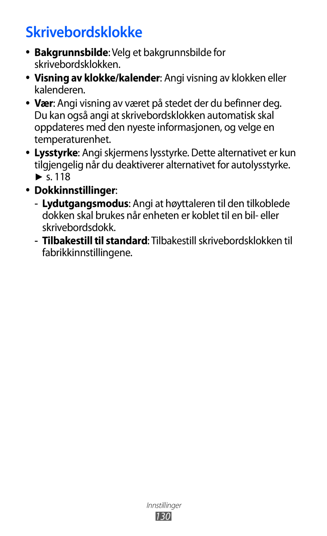 Samsung GT-S8600HKANEE manual Dokkinnstillinger, 130 