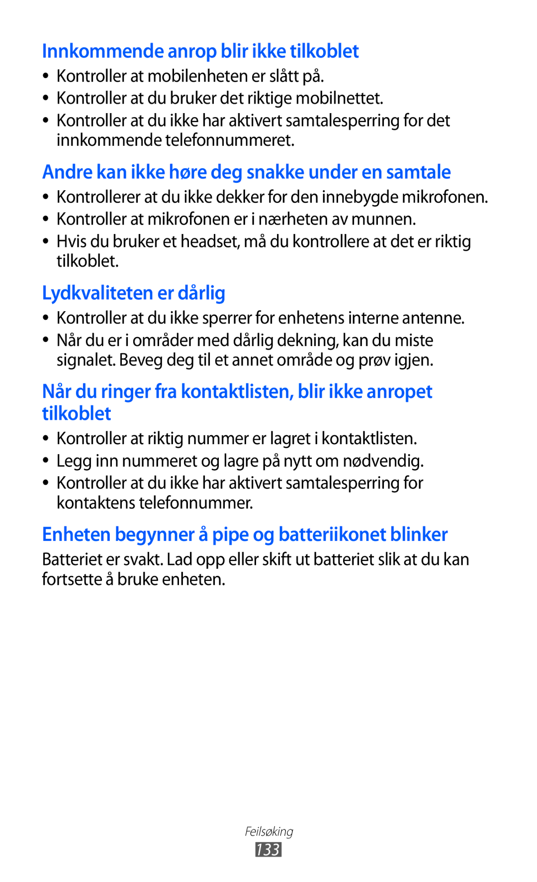 Samsung GT-S8600HKANEE manual Kontroller at du ikke sperrer for enhetens interne antenne, 133 