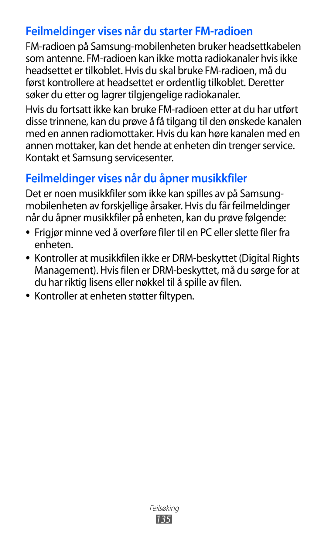 Samsung GT-S8600HKANEE manual Kontakt et Samsung servicesenter, Kontroller at enheten støtter filtypen, 135 