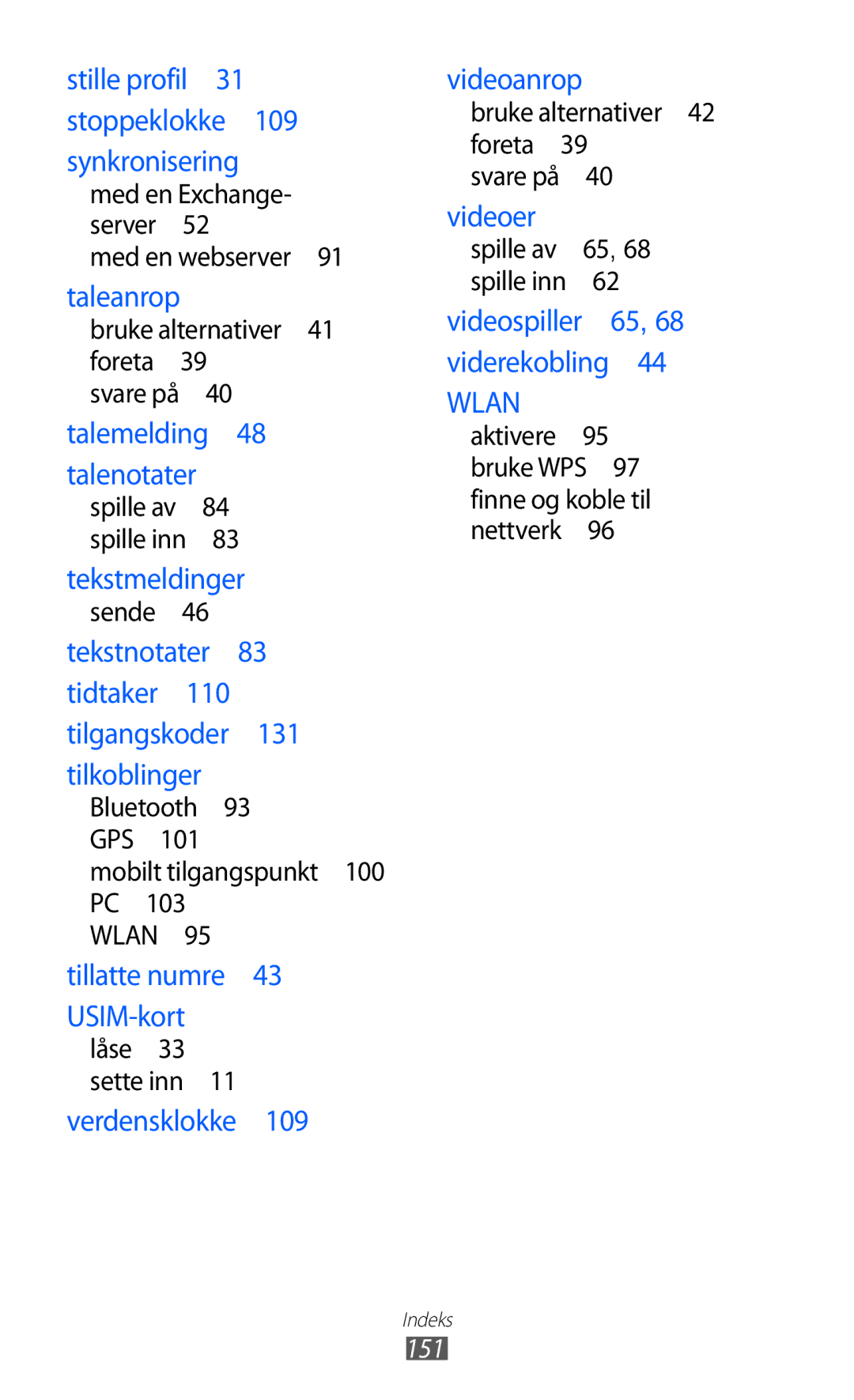 Samsung GT-S8600HKANEE manual Wlan, 151 