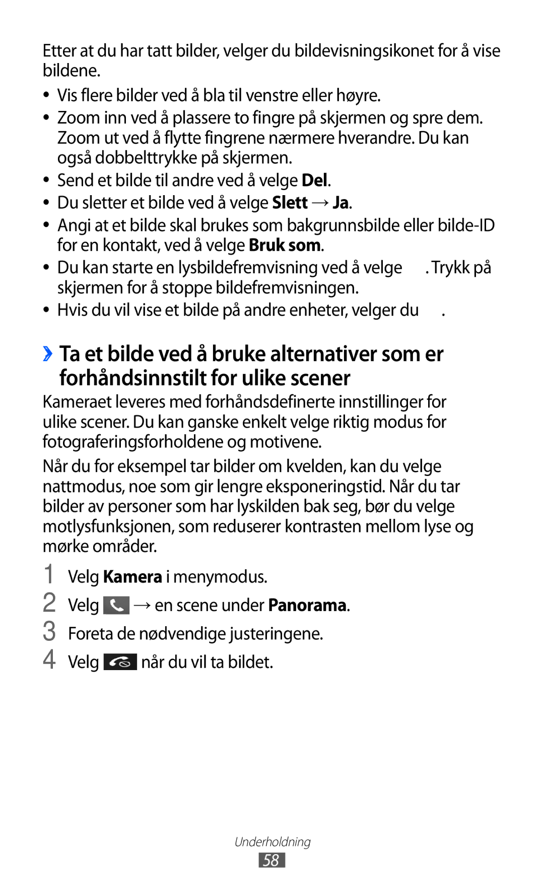 Samsung GT-S8600HKANEE manual Velg når du vil ta bildet 