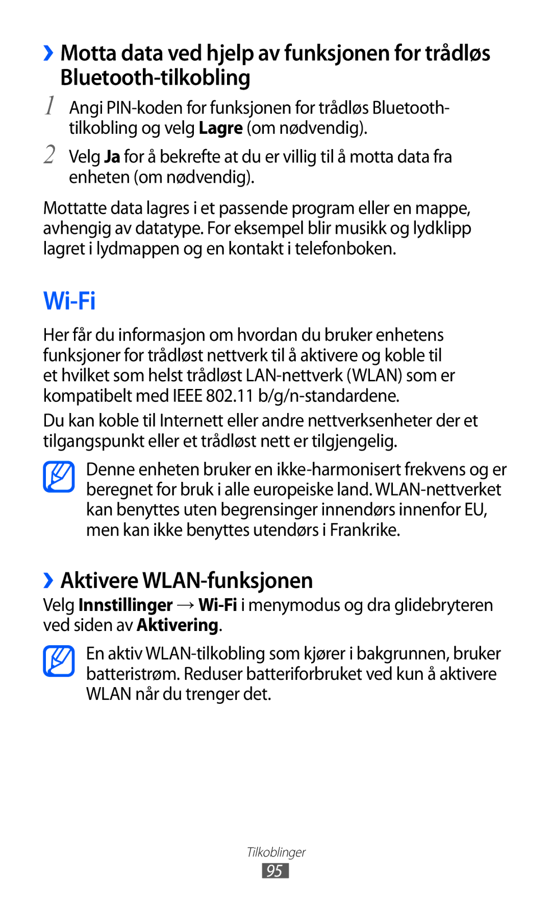 Samsung GT-S8600HKANEE manual Wi-Fi, ››Aktivere WLAN-funksjonen 