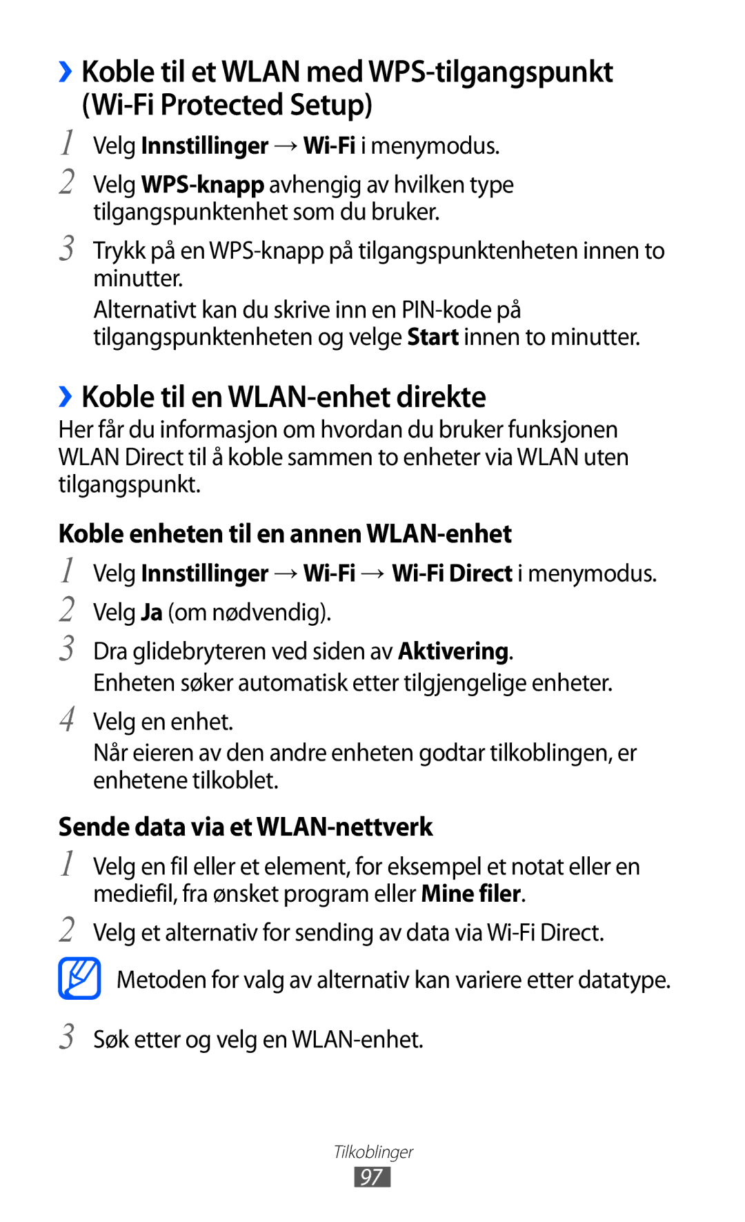 Samsung GT-S8600HKANEE manual ››Koble til en WLAN-enhet direkte, Søk etter og velg en WLAN-enhet 