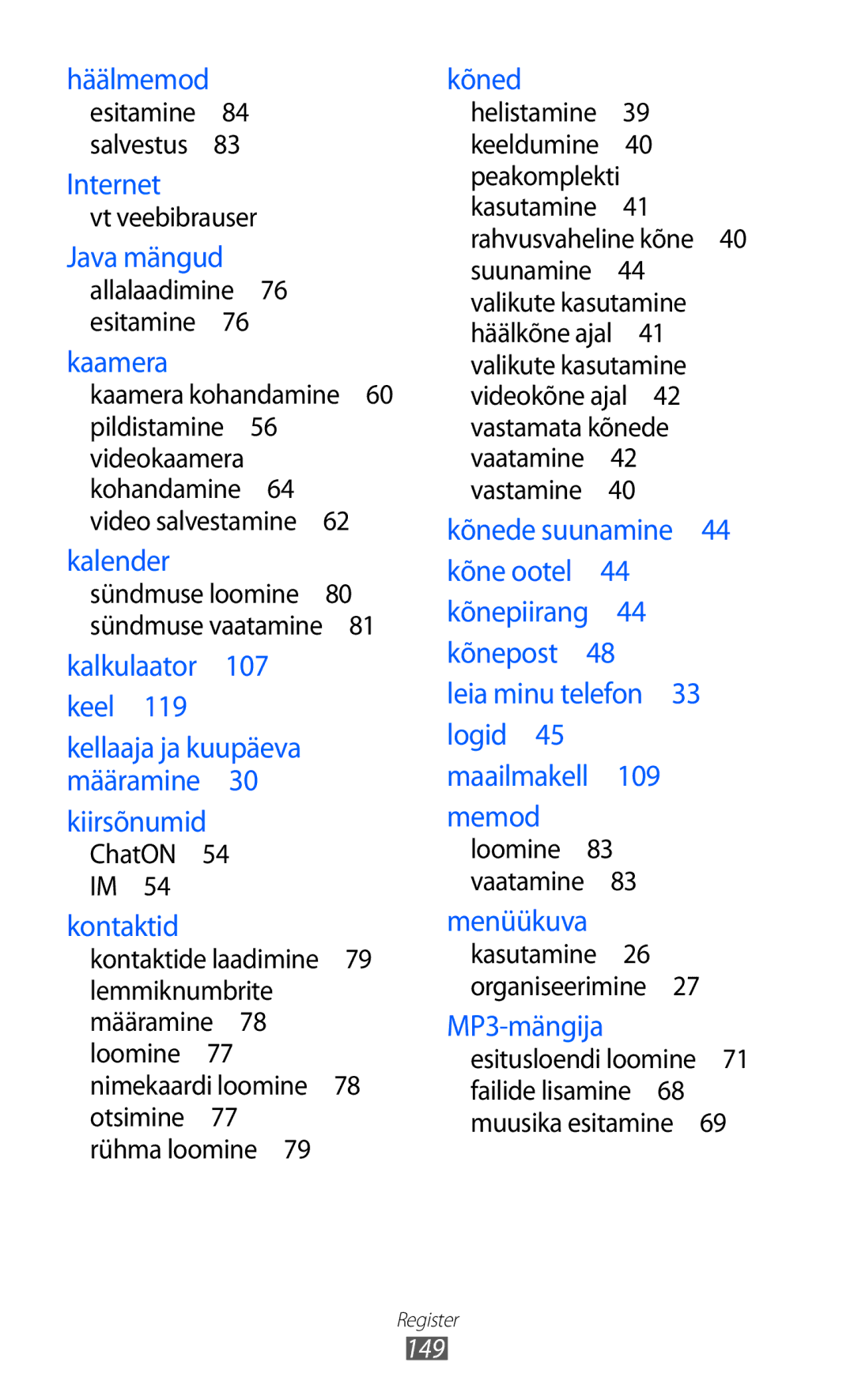 Samsung GT-S8600HKASEB manual Häälmemod 