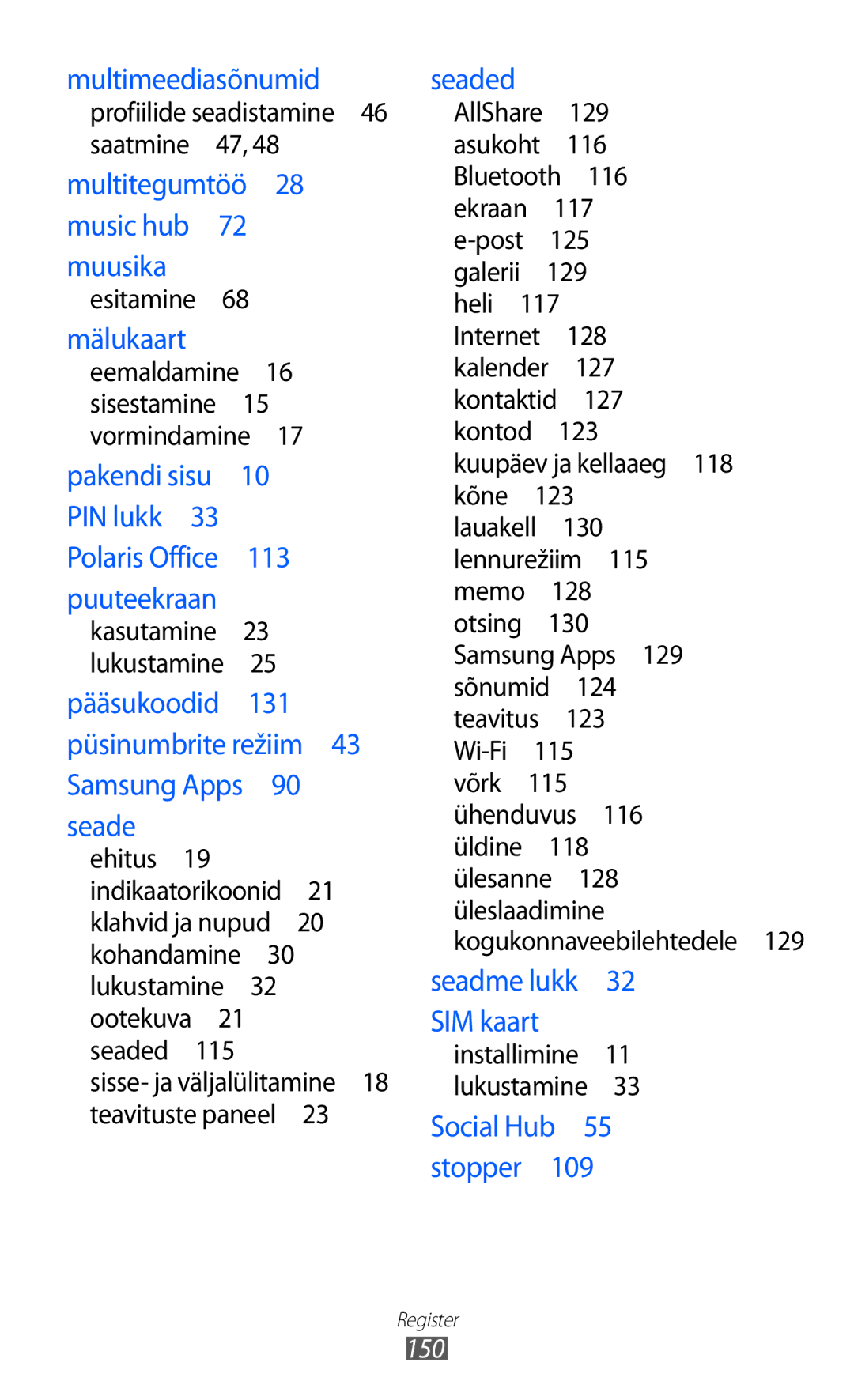 Samsung GT-S8600HKASEB manual Multimeediasõnumid 