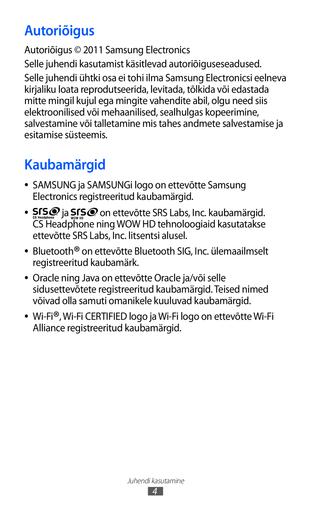 Samsung GT-S8600HKASEB manual Autoriõigus, Kaubamärgid 