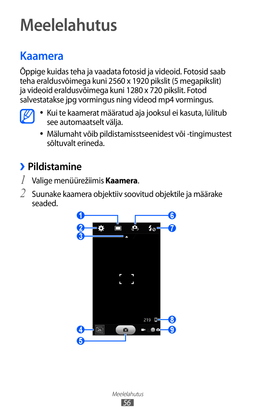 Samsung GT-S8600HKASEB manual Meelelahutus, Kaamera, ››Pildistamine 