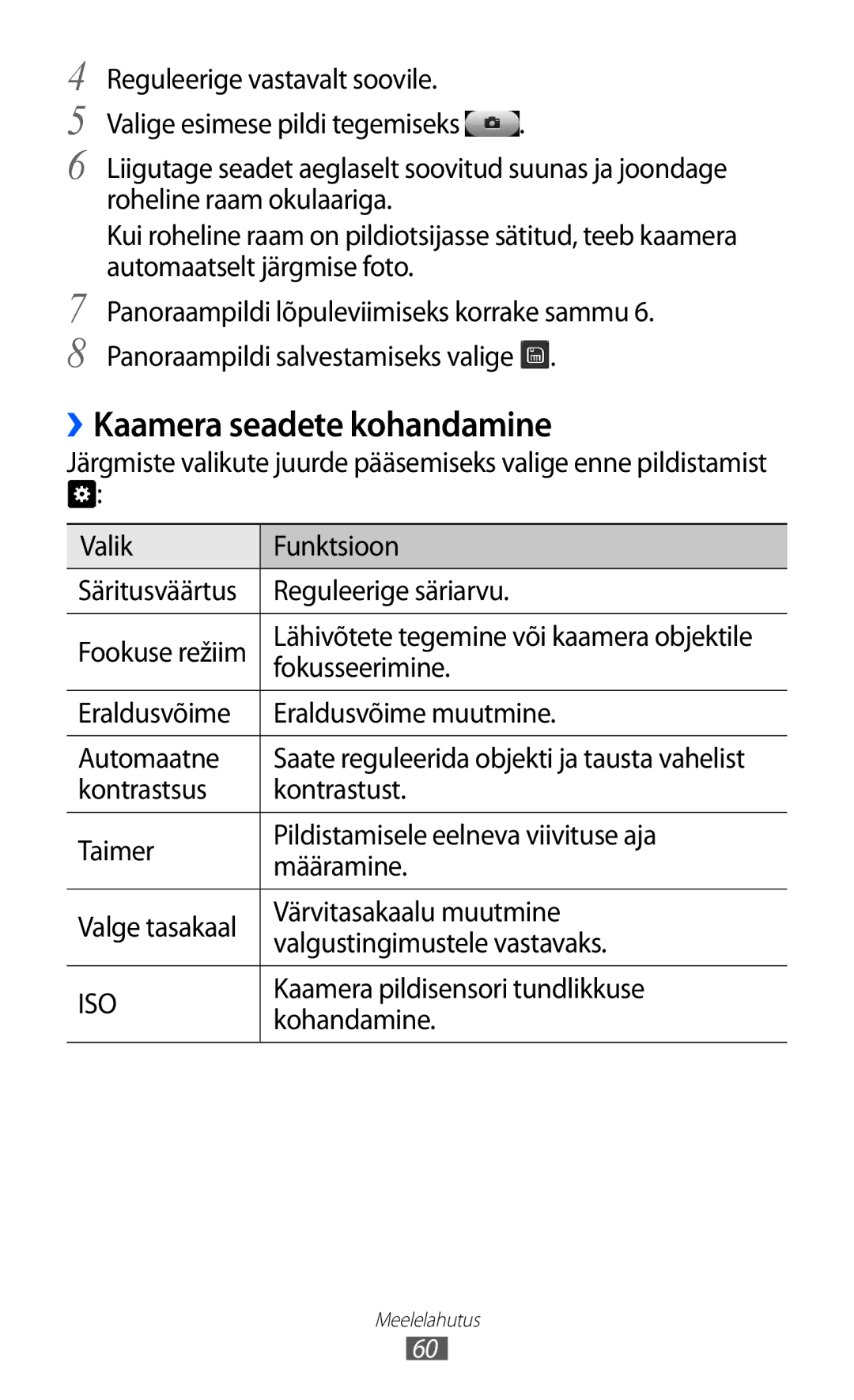 Samsung GT-S8600HKASEB manual ››Kaamera seadete kohandamine 