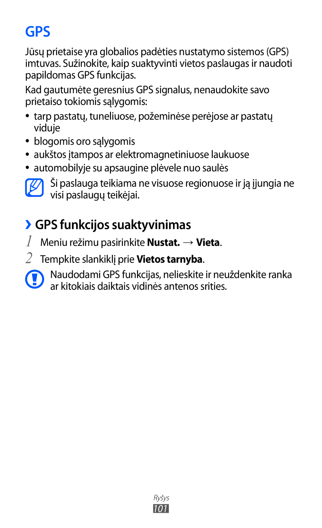 Samsung GT-S8600HKASEB manual Gps, ››GPS funkcijos suaktyvinimas 