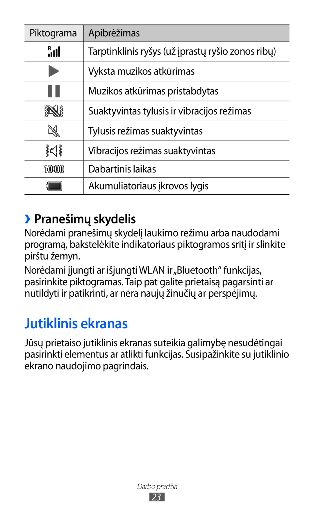 Samsung GT-S8600HKASEB manual Jutiklinis ekranas, ››Pranešimų skydelis 