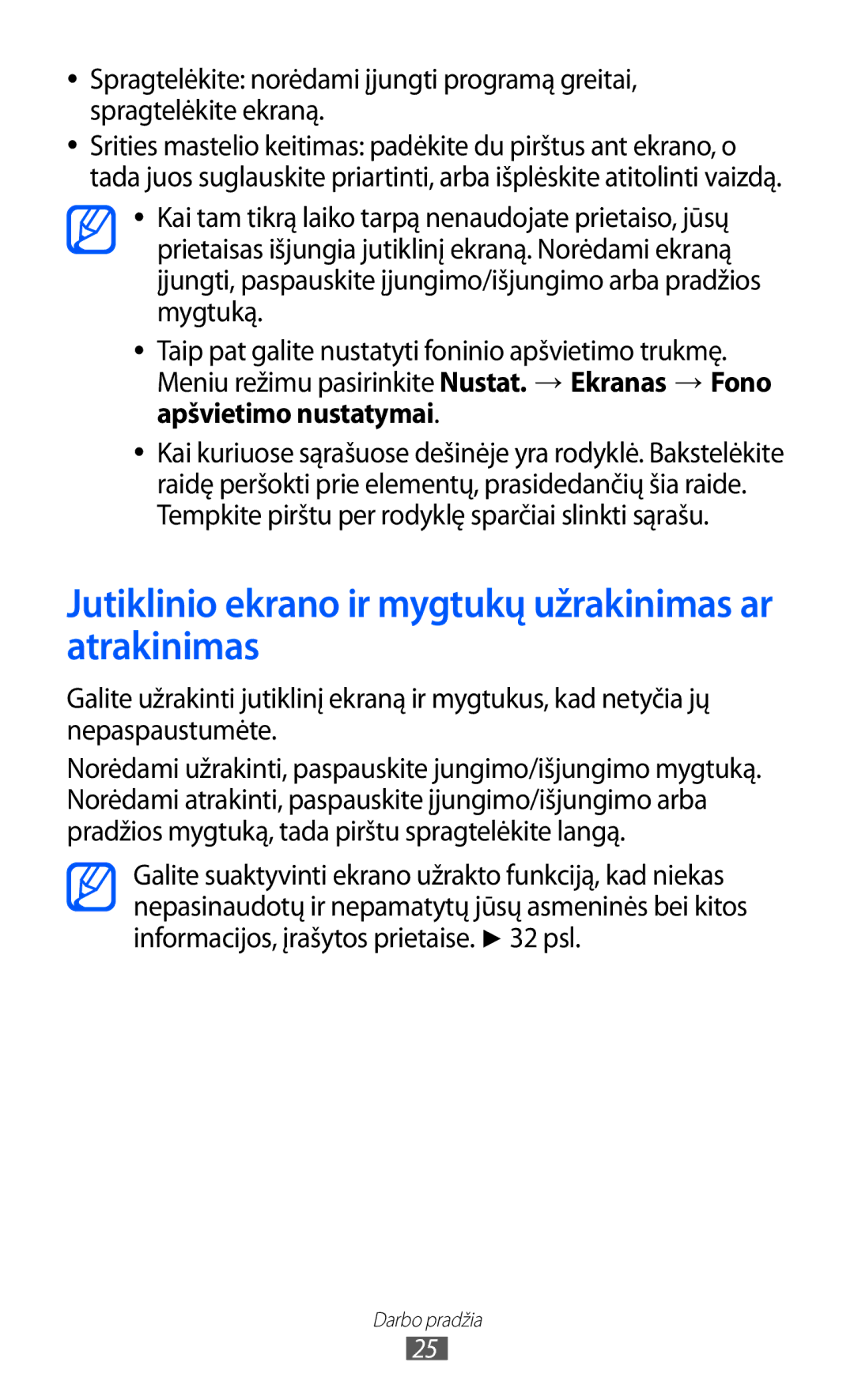 Samsung GT-S8600HKASEB manual Jutiklinio ekrano ir mygtukų užrakinimas ar atrakinimas 