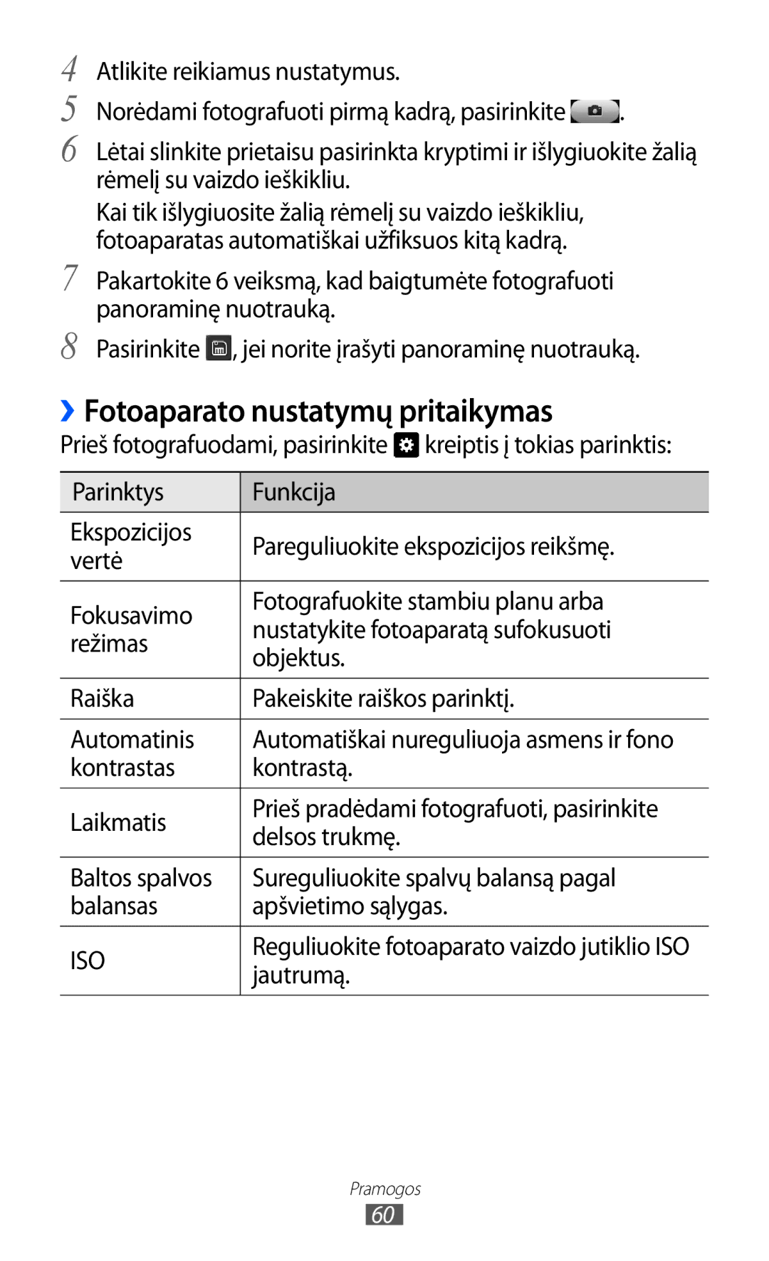 Samsung GT-S8600HKASEB manual ››Fotoaparato nustatymų pritaikymas, Kontrastas Kontrastą Laikmatis, Delsos trukmę, Jautrumą 