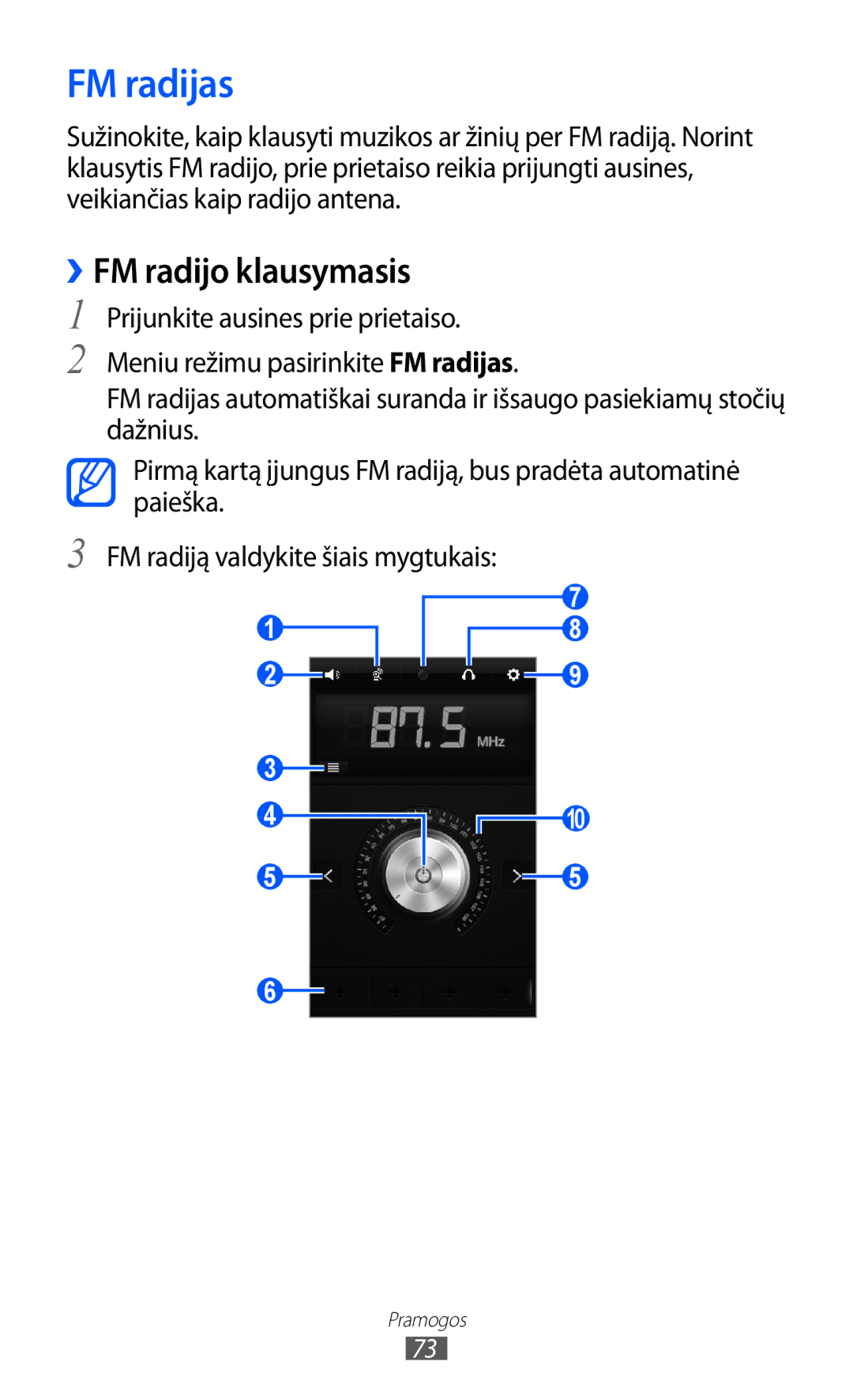 Samsung GT-S8600HKASEB manual FM radijas, ››FM radijo klausymasis 