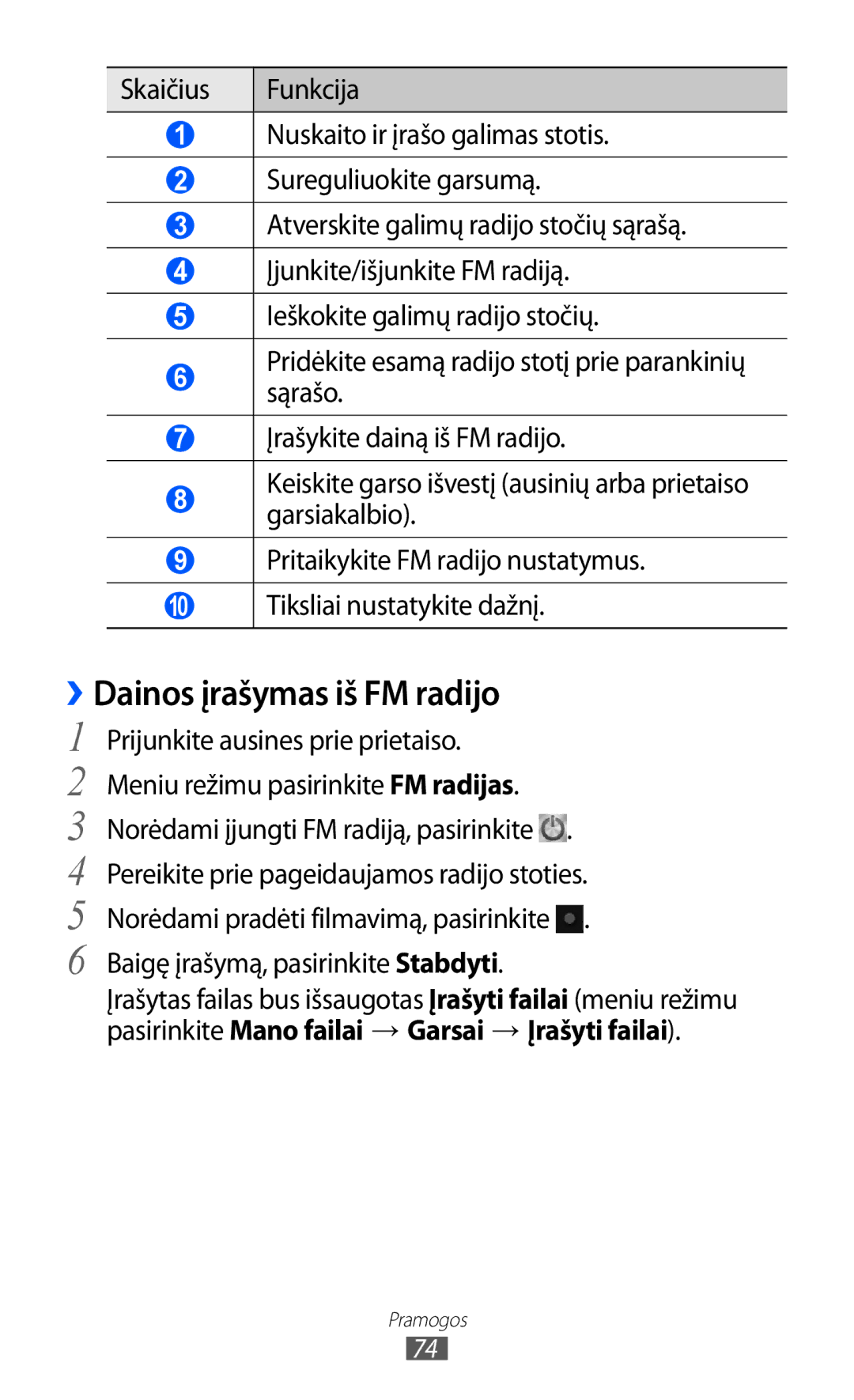 Samsung GT-S8600HKASEB manual ››Dainos įrašymas iš FM radijo 