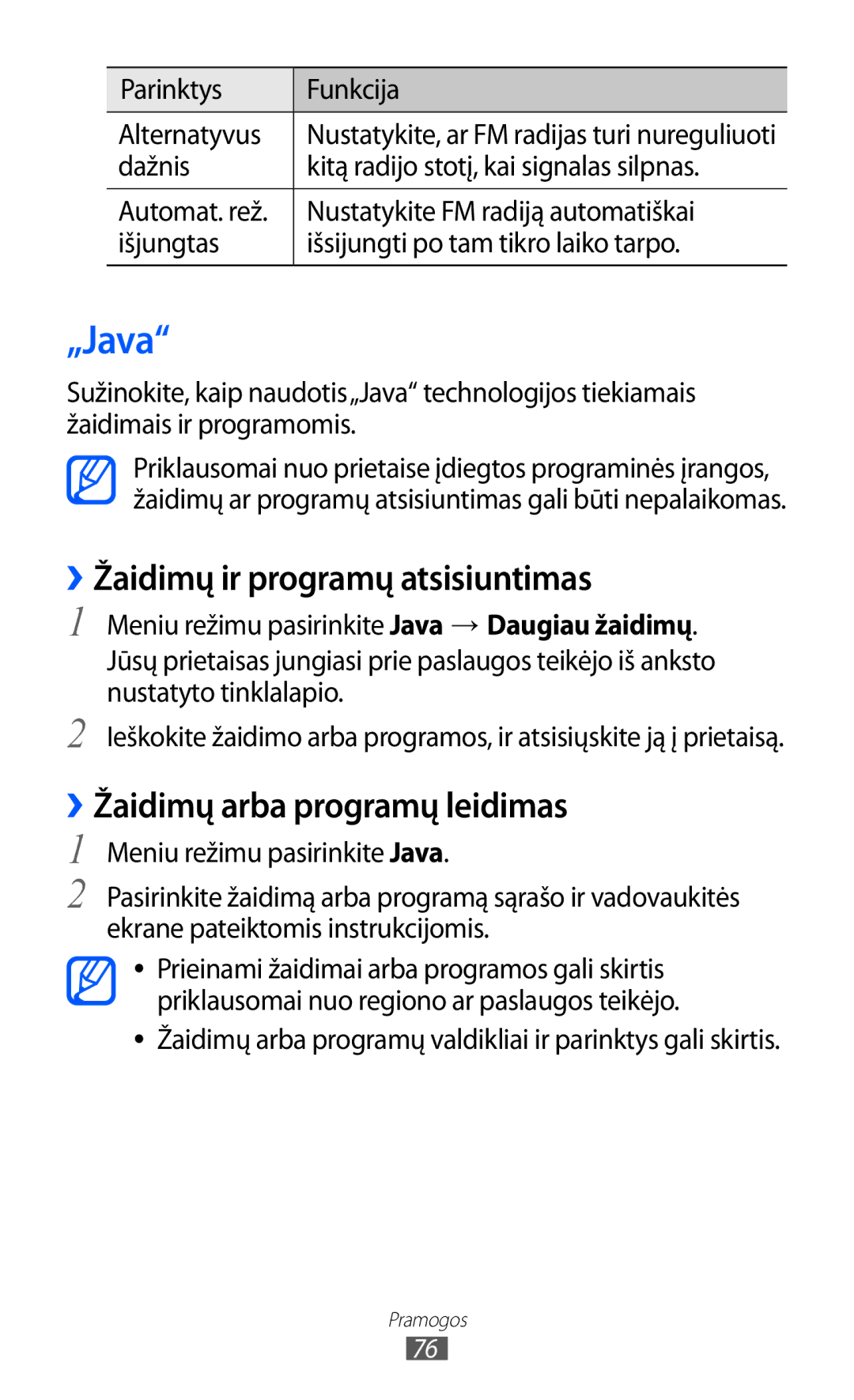 Samsung GT-S8600HKASEB manual „Java, ››Žaidimų ir programų atsisiuntimas, ››Žaidimų arba programų leidimas 