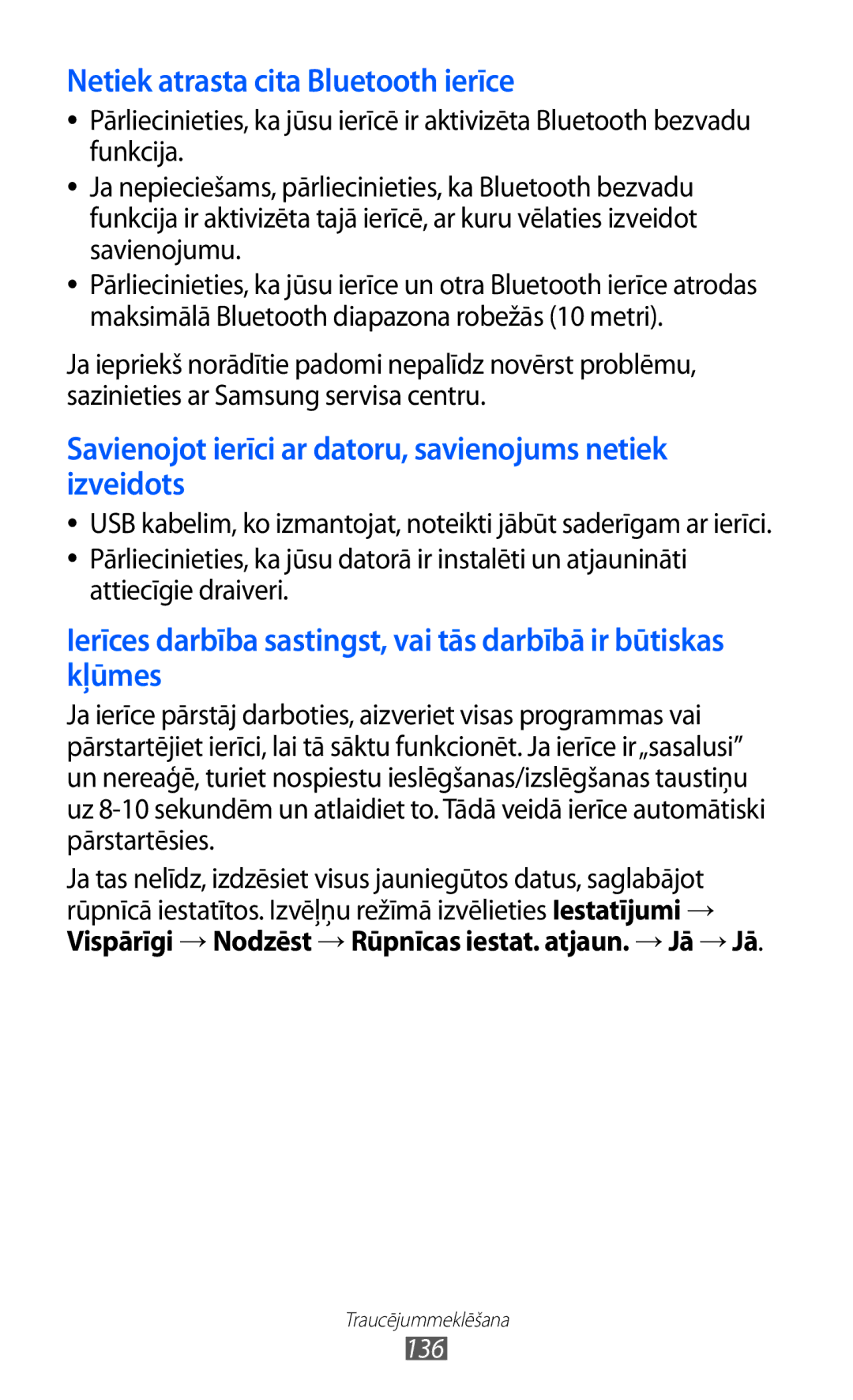 Samsung GT-S8600HKASEB manual Netiek atrasta cita Bluetooth ierīce 