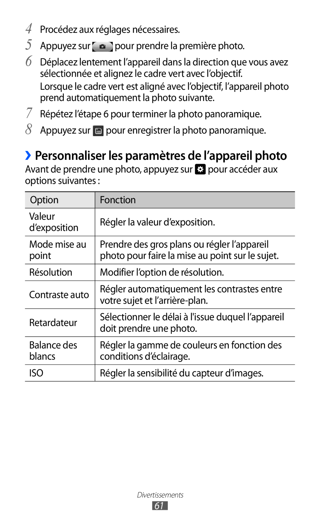 Samsung GT-S8600HKAXEF Résolution Modifier l’option de résolution, Votre sujet et l’arrière-plan, Retardateur, Balance des 