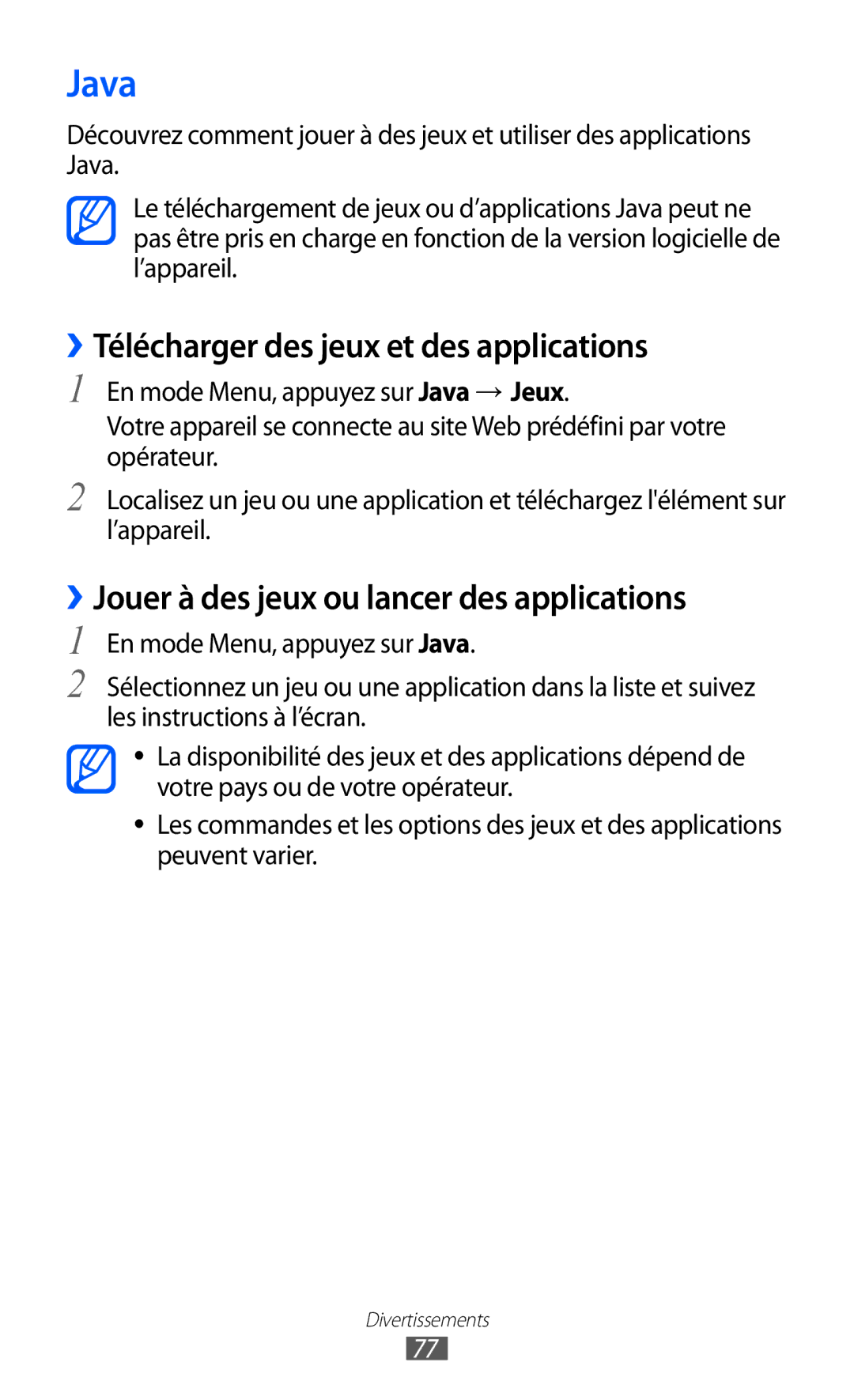 Samsung GT-S8600HKABOG Java, ››Télécharger des jeux et des applications, ››Jouer à des jeux ou lancer des applications 