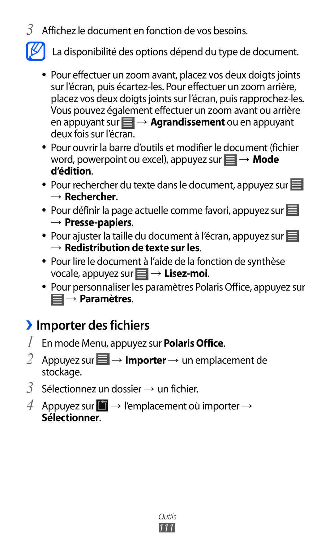 Samsung GT-S8600WSAXEF, GT-S8600HKASFR, GT-S8600HKAXEF, GT-S8600HKALPM, GT-S8600HKAFTM, GT-S8600HKABOG Importer des fichiers 