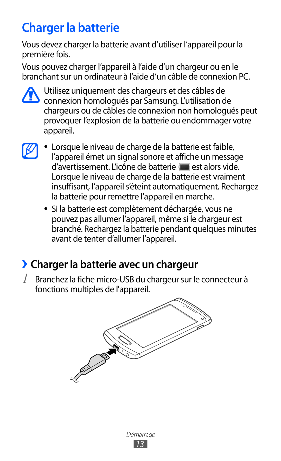 Samsung GT-S8600HKAXEF, GT-S8600HKASFR, GT-S8600HKALPM, GT-S8600WSAXEF manual ››Charger la batterie avec un chargeur 