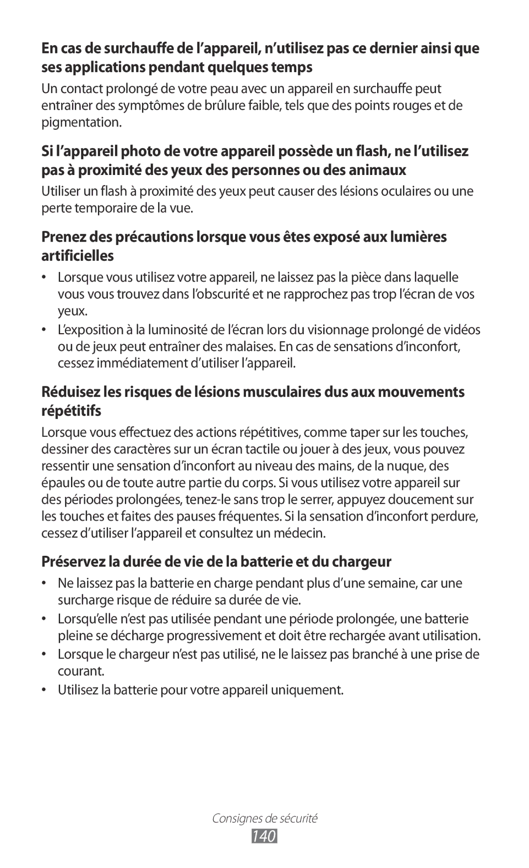 Samsung GT-S8600HKALPM, GT-S8600HKASFR, GT-S8600HKAXEF manual 140, Préservez la durée de vie de la batterie et du chargeur 